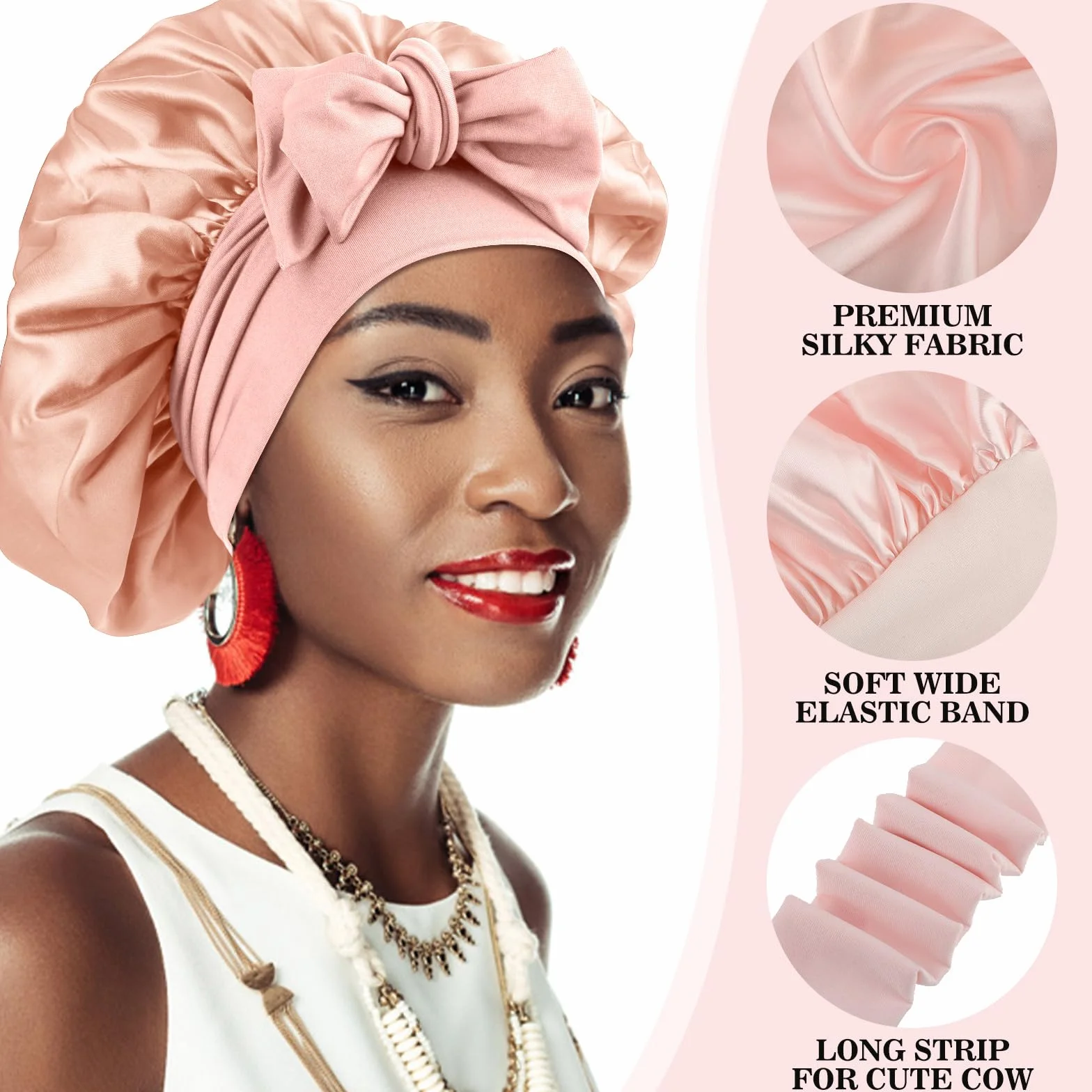 Abeillo Jedwabne czepki do spania dla kobiet, 1 szt., regulowany, satynowy, miękki, elastyczny pasek, jedwabny czepek do spania, czepek do włosów, z opaską do wiązania, do zaplatania kręconych włosów