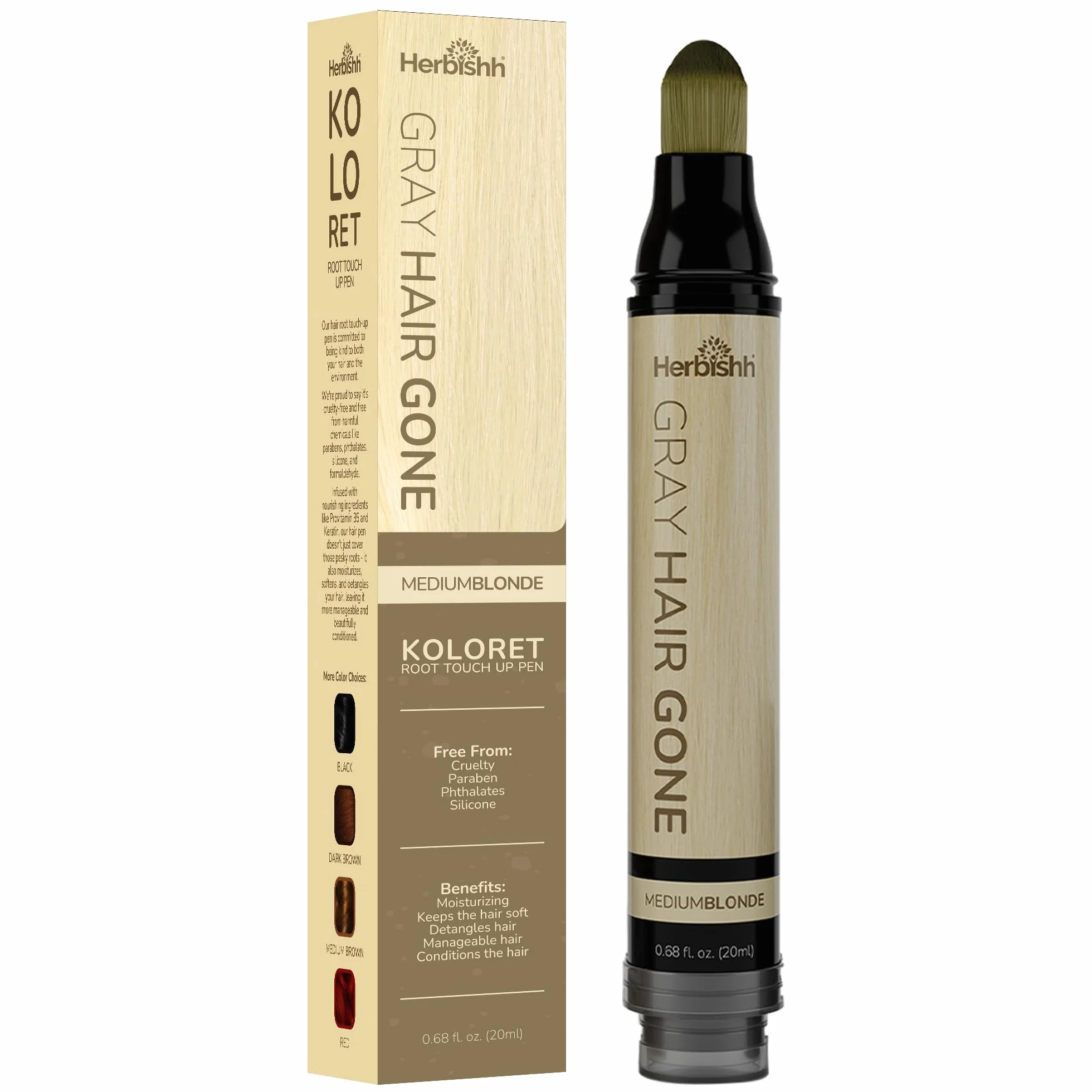 Herbishh Hair Root Touchup Pen korektor do cienkich włosów wodoodporny półpermanentny średni blond 0,68 fl