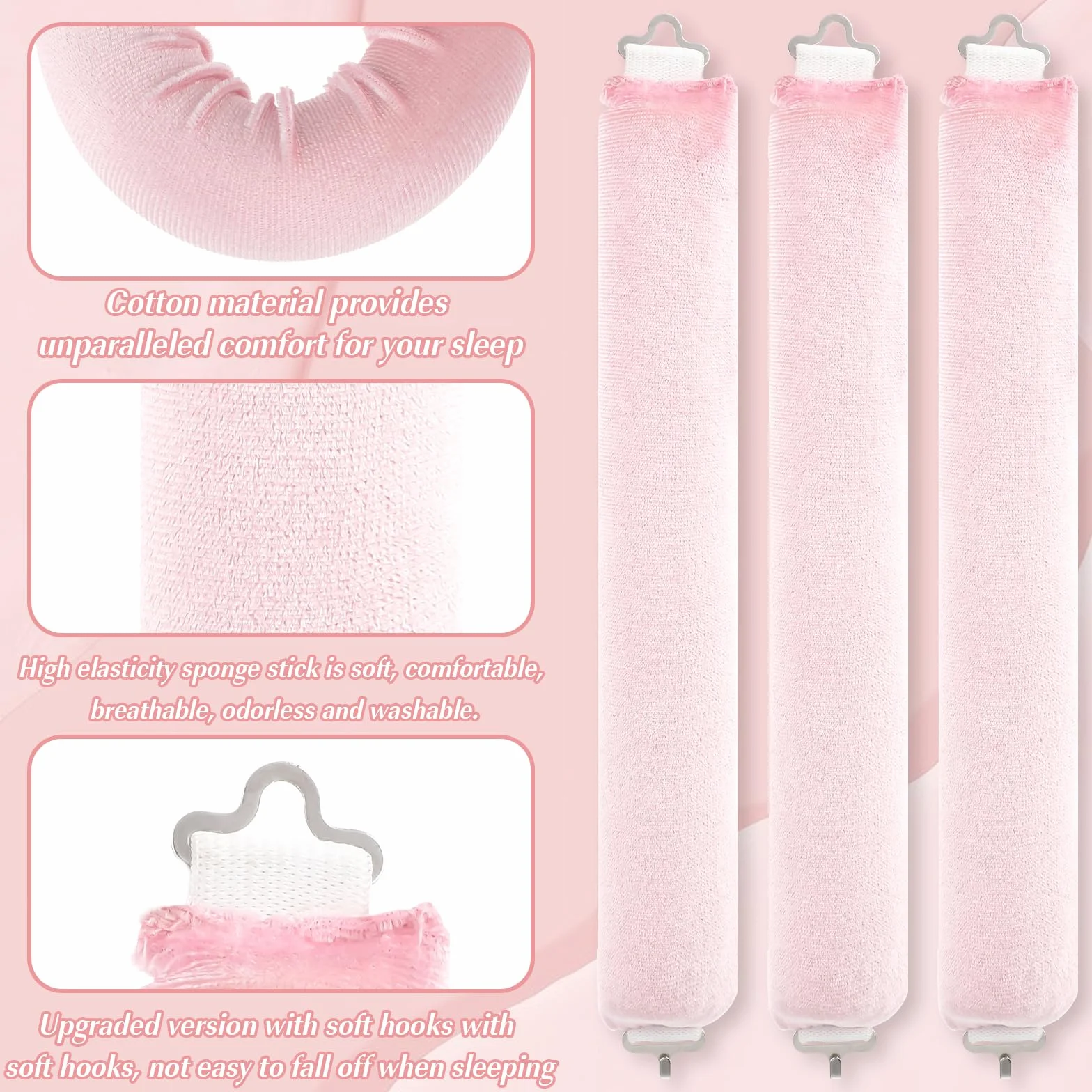 Abeillo Heatless Curls 3 sztuki loków bez wysokiej temperatury zestaw do samodzielnego wykonania loków na noc duża do długich i średnich włosów różowe