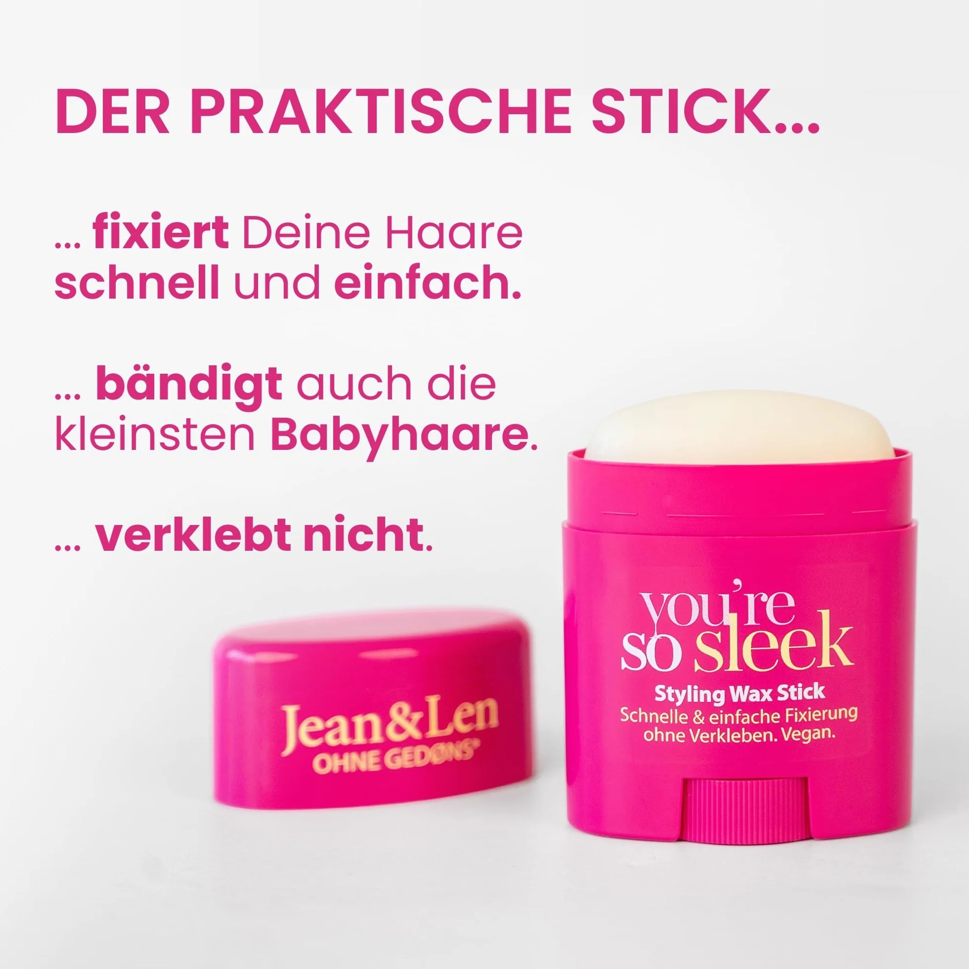 Jean & Len Wax Stick do stylizacji włosów, wygładza latające włosy, mocne trzymanie, wegański, bez silikonów i parabenów