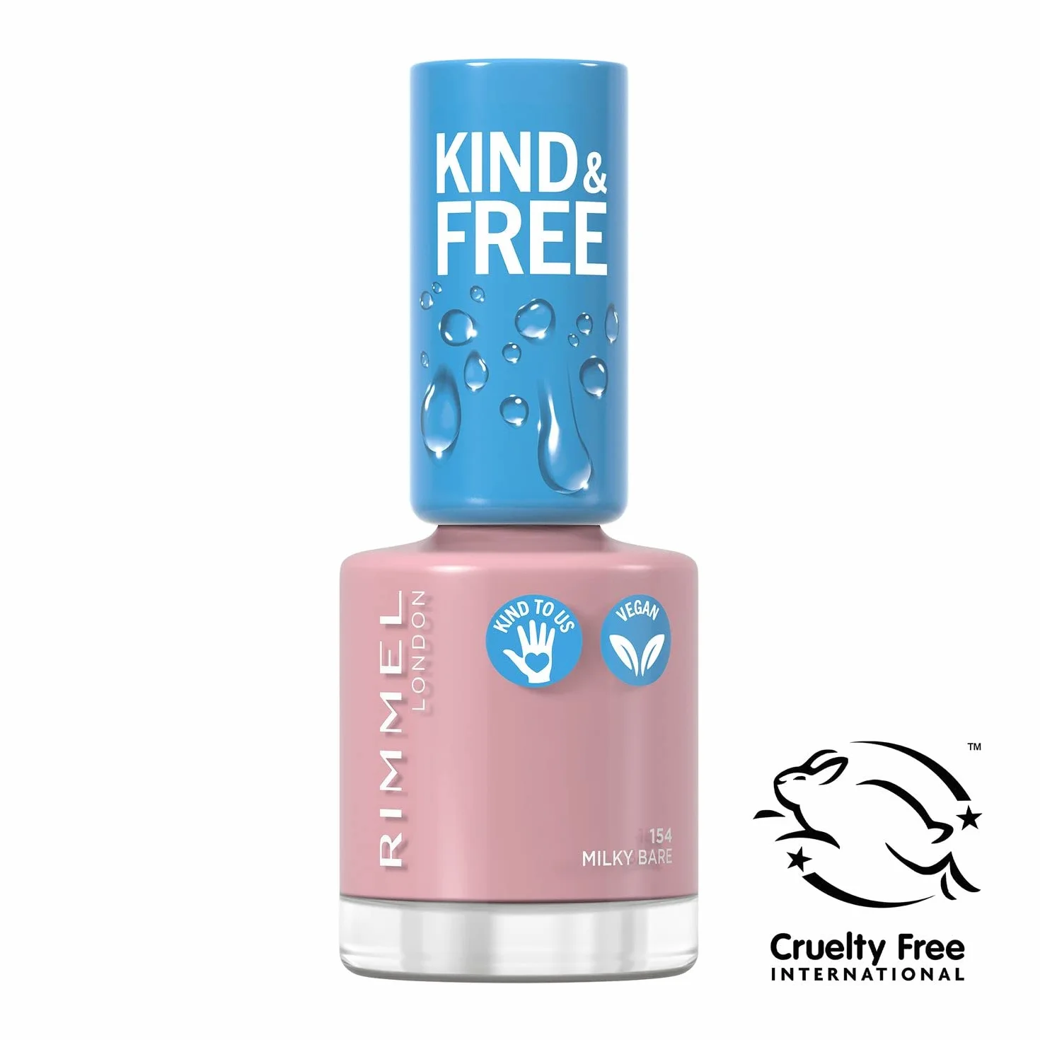 Rimmel KIND&FREE - wegański, wzmacniający lakier do paznokci, bezzapachowy, długotrwały, nr 154 Milky Bare, 8ml