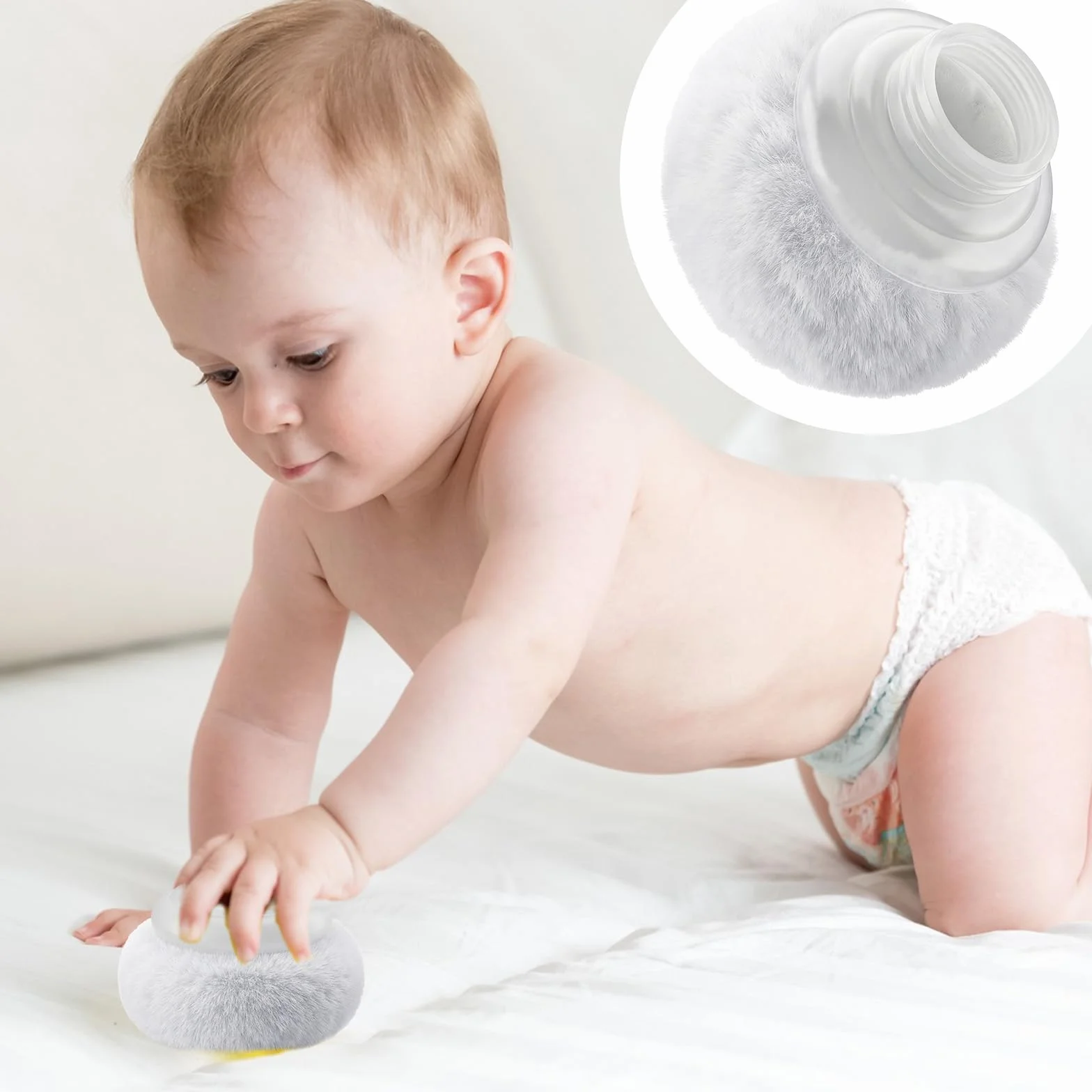 Sibba Pojemnik do przechowywania pudra do ciała, 8 cm, puszysty na puder po kąpieli, pudełko do pielęgnacji niemowląt z uchwytem