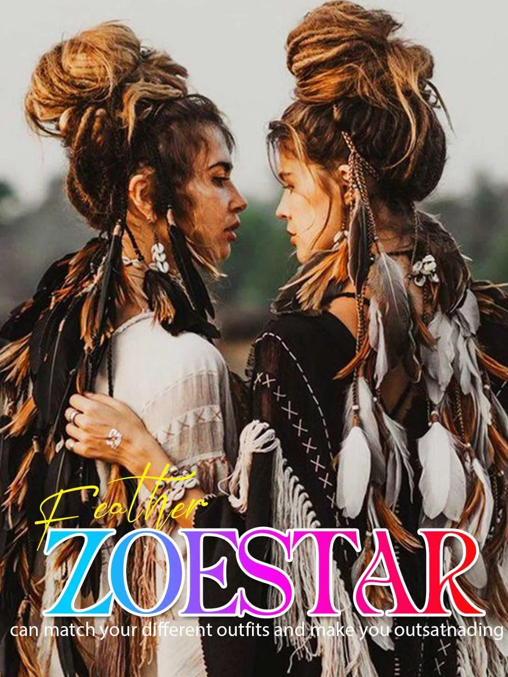 Zoestar Opaska na głowę w stylu boho z piórami, indiańska, plemienna, frędzle, hipisowskie nakrycie głowy, festiwal, kostium, akcesoria do włosów dla kobiet i dziewcząt