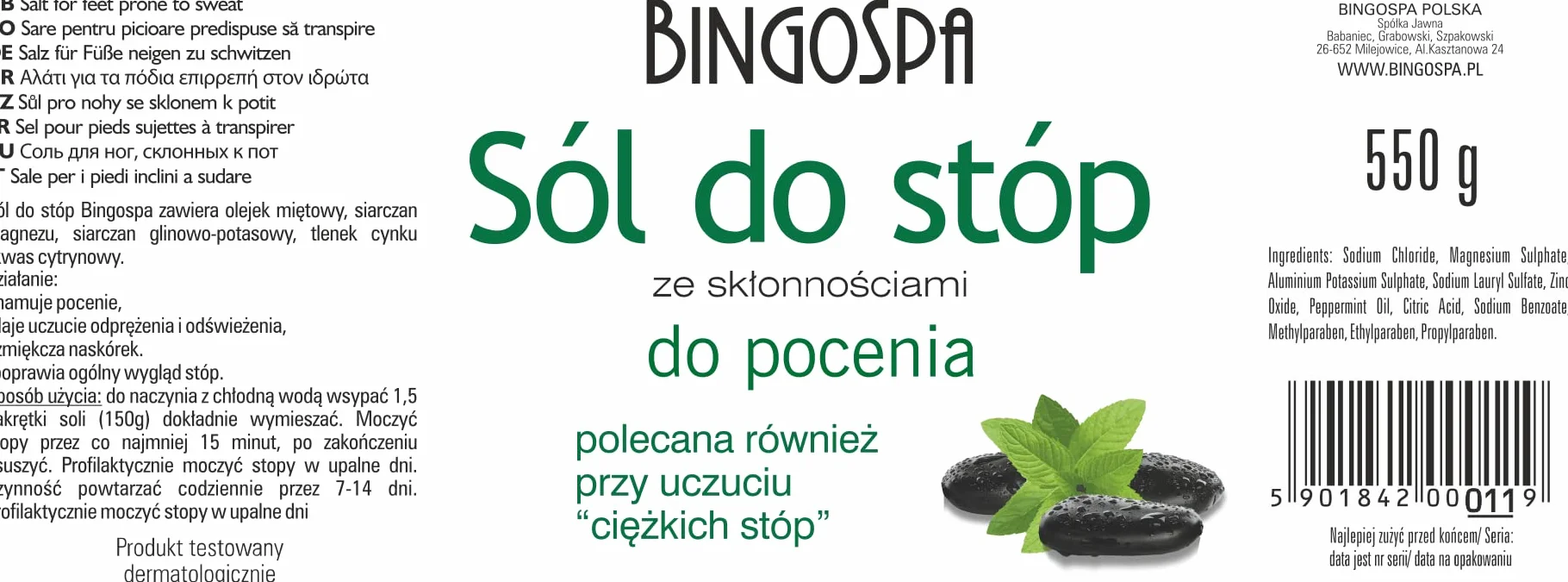 BINGOSPA Sól do stóp ze skłonnościami do pocenia 550 g