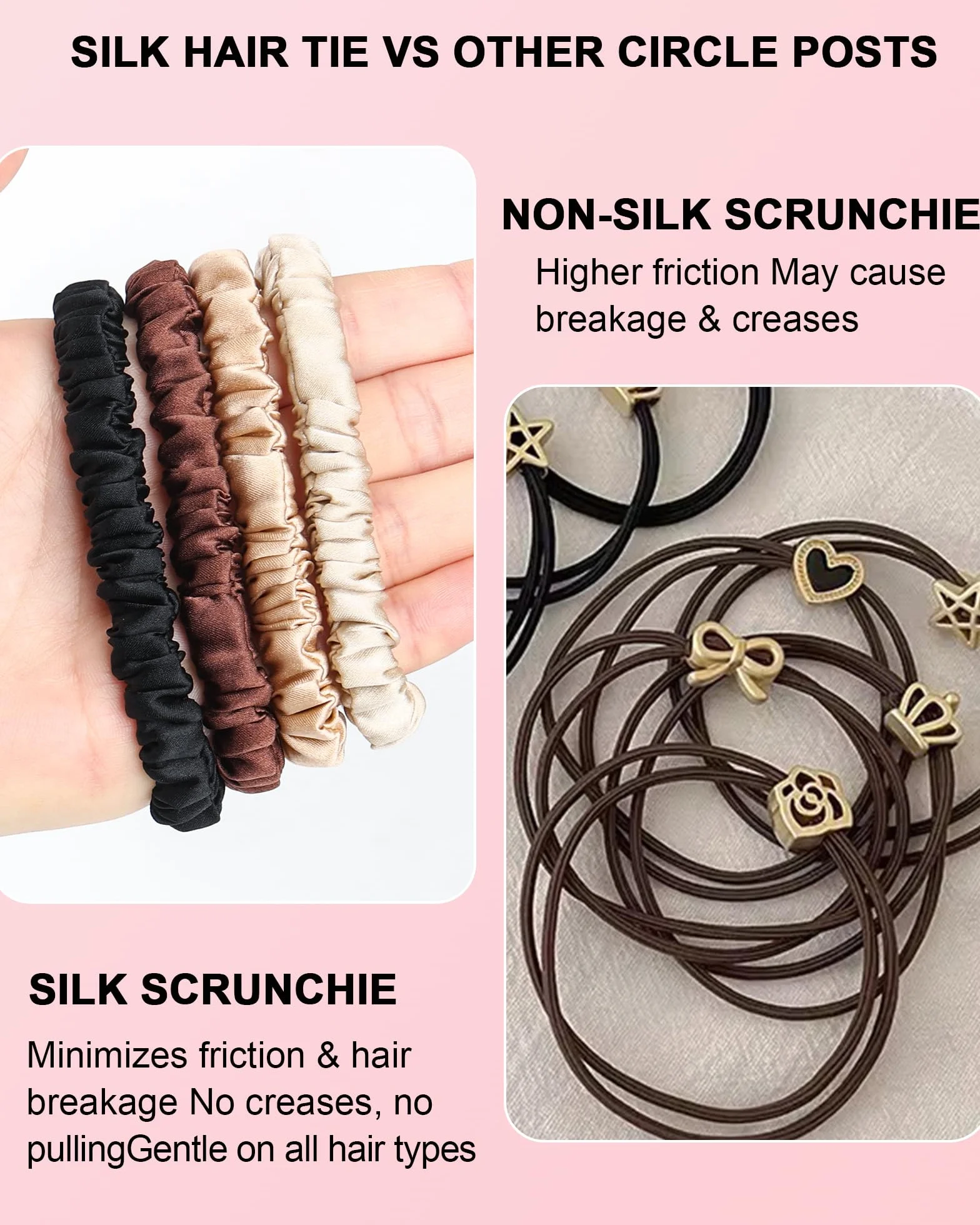 Jedwabne Gumki Do Włosów Scrunchies 4 Sztuki Beżowy Brązowy Złoty Czarny