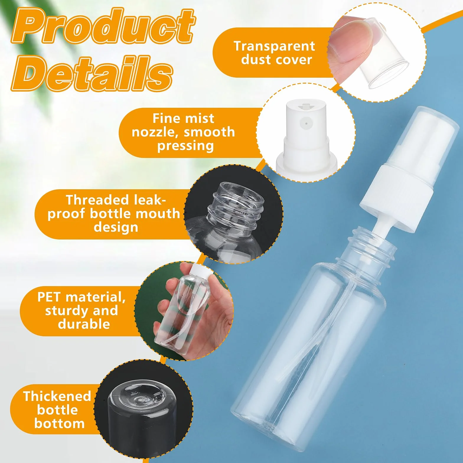 Giantree Zestaw 4 Przezroczystych Plastikowych Butelek do Podróży 30ml z Rozpylaczem