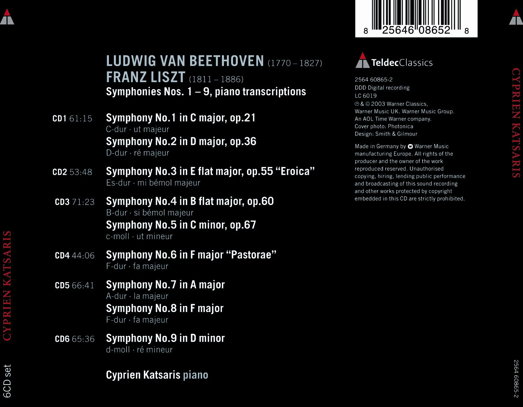 Beethoven / Arr Liszt : Symphonies Nos 1 - 9