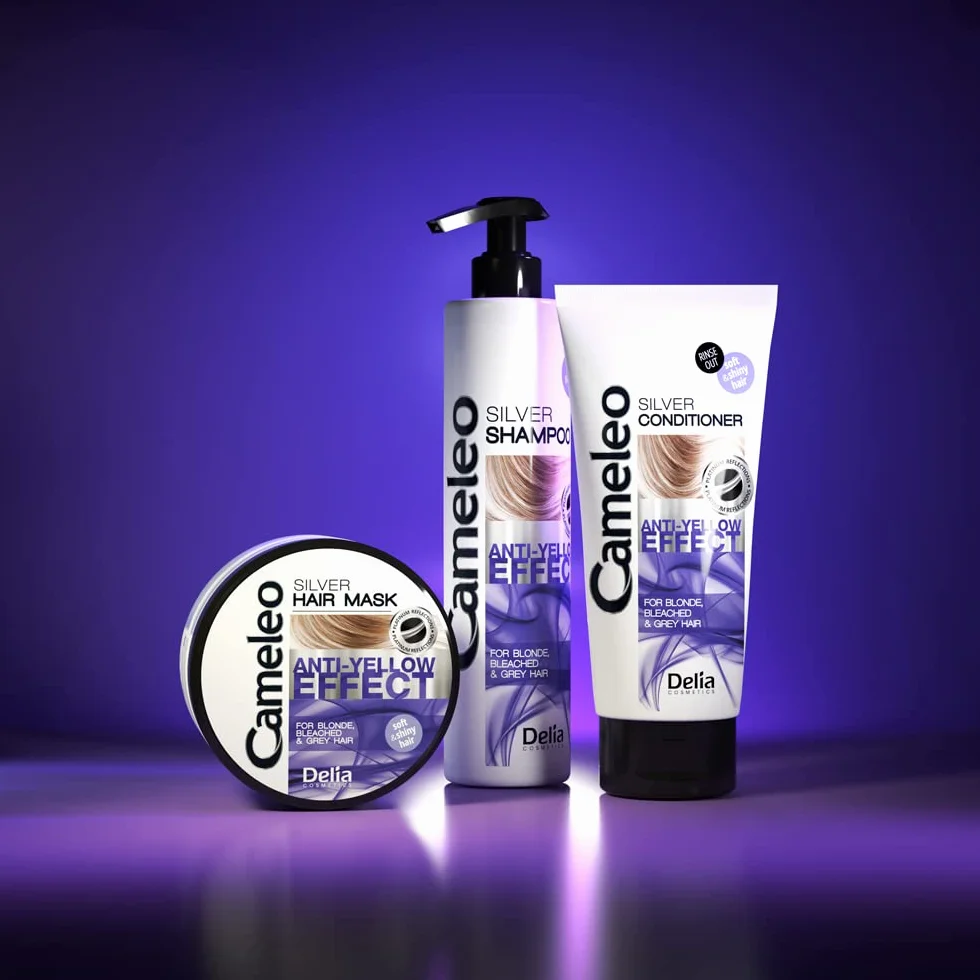 Cameleo Srebrne Serum do Włosów Blond Siwych Rozjaśnianych Przeciw Żółtym Odcieniom Ochrona UV z Olejem Makowym 55ml
