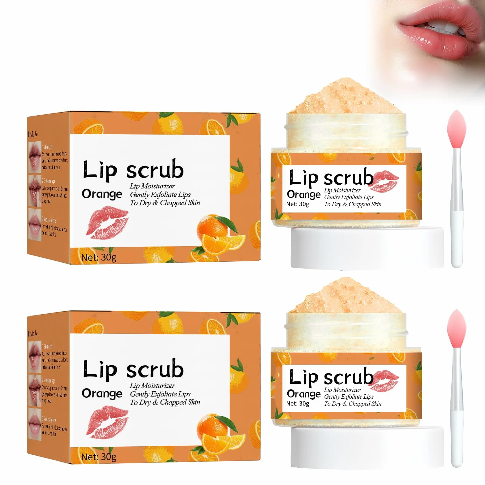 2 sztuki peelingu do ust, peeling do ust, peeling do ust, odżywczy peeling do ust, usuwanie skórek do ust z filmem warg, skutecznie martwą skórę i naprawia usta, pomarańczowy smak