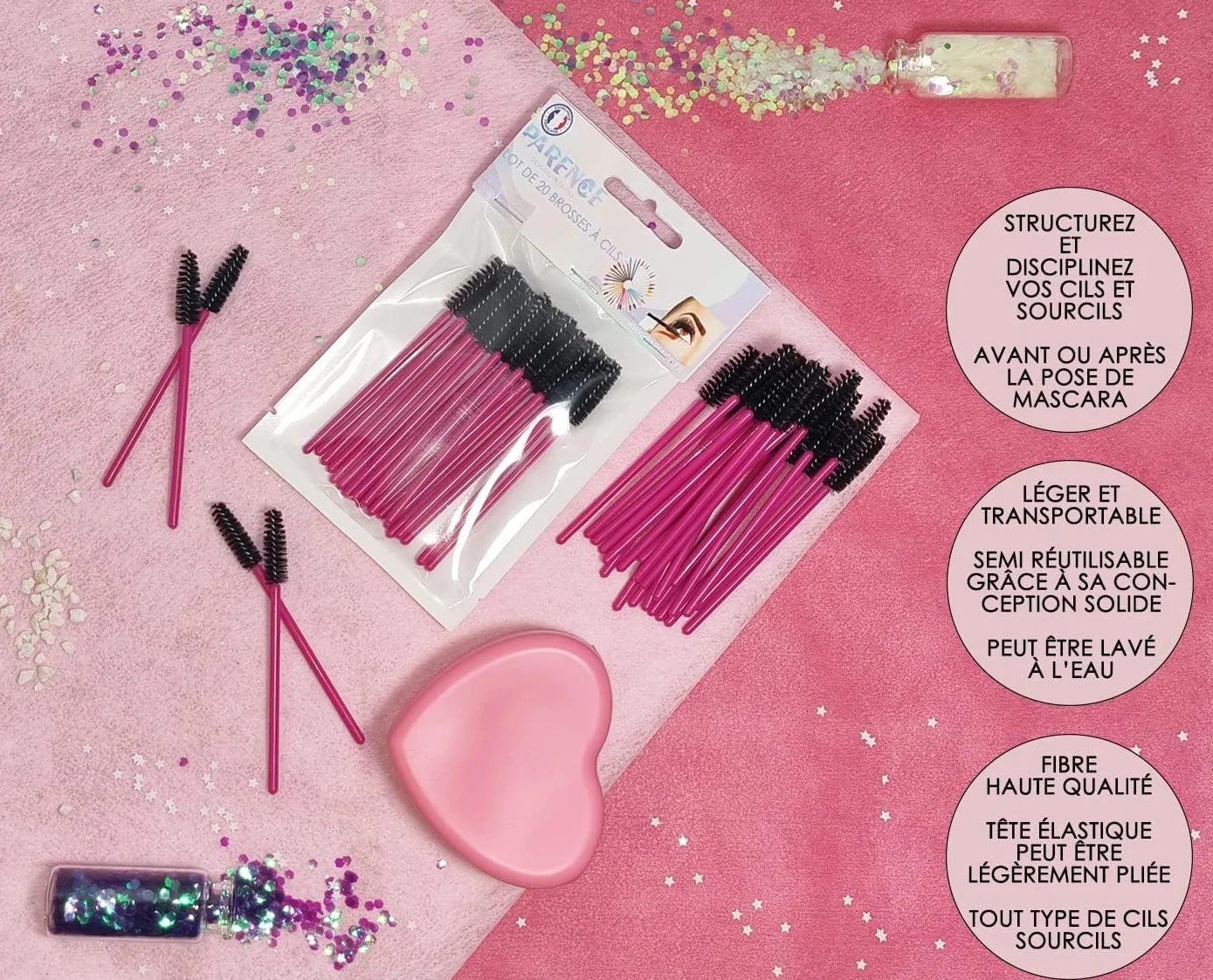 PARENCE.- Premium Silikonowe miękkie włókno Semi Herbruikbare en Wasbare Wimperborstel 20szt, desechable después de 5 usos, Wimperborstel, tusz do rzęs Make-up Tool Wenkbrauw Brush Applicator