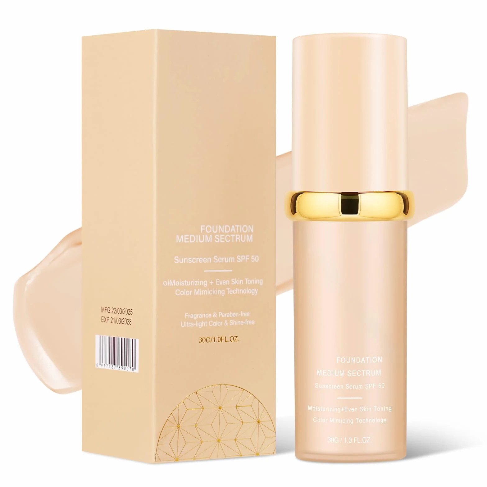 AUYAO Podkład do makijażu, wodoodporny, długotrwały, zmieniający kolor podkład SPF 50, płynny podkład nude, długotrwały, matujący, płynny makijaż, wegański, bezolejowy, podkład do makijażu do