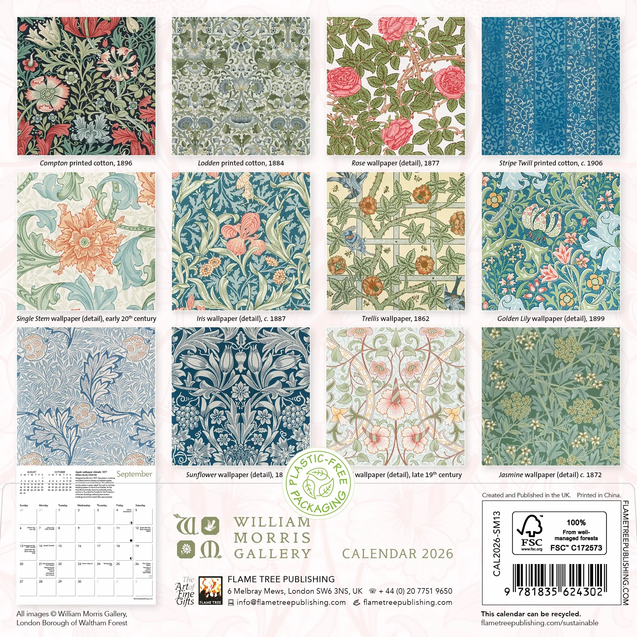 William Morris Gallery Mini Wall Calendar 2026 (Art Calendar)