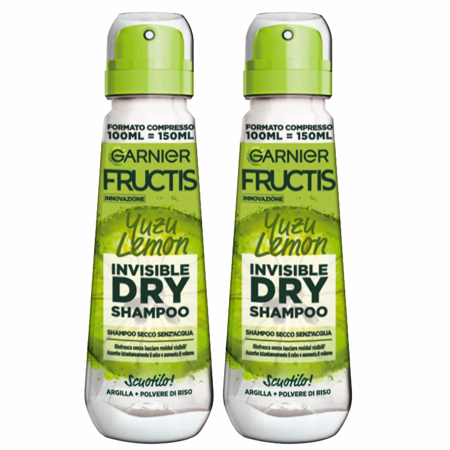 Garnier Fructis niewidzialne suche Yuzu cytryna suchy szampon bezwodny z gliną i proszkiem ryżu odświeżające włosy - 2 butelki w sprayu 100ml