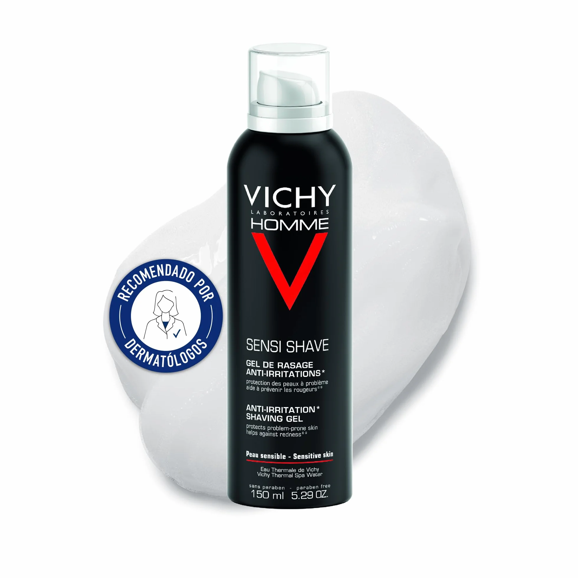 Vichy Homme Sensi Shave żel do golenia, do gładkiego, niedrażniącego golenia, nawilża, zapobiega podrażnieniom skóry i zaczerwienieniom po goleniu, 150 ml