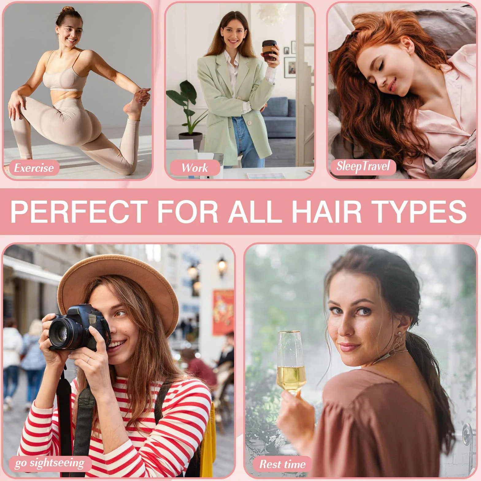Abeillo Heatless Curls 3 sztuki loków bez wysokiej temperatury zestaw do samodzielnego wykonania loków na noc duża do długich i średnich włosów różowe