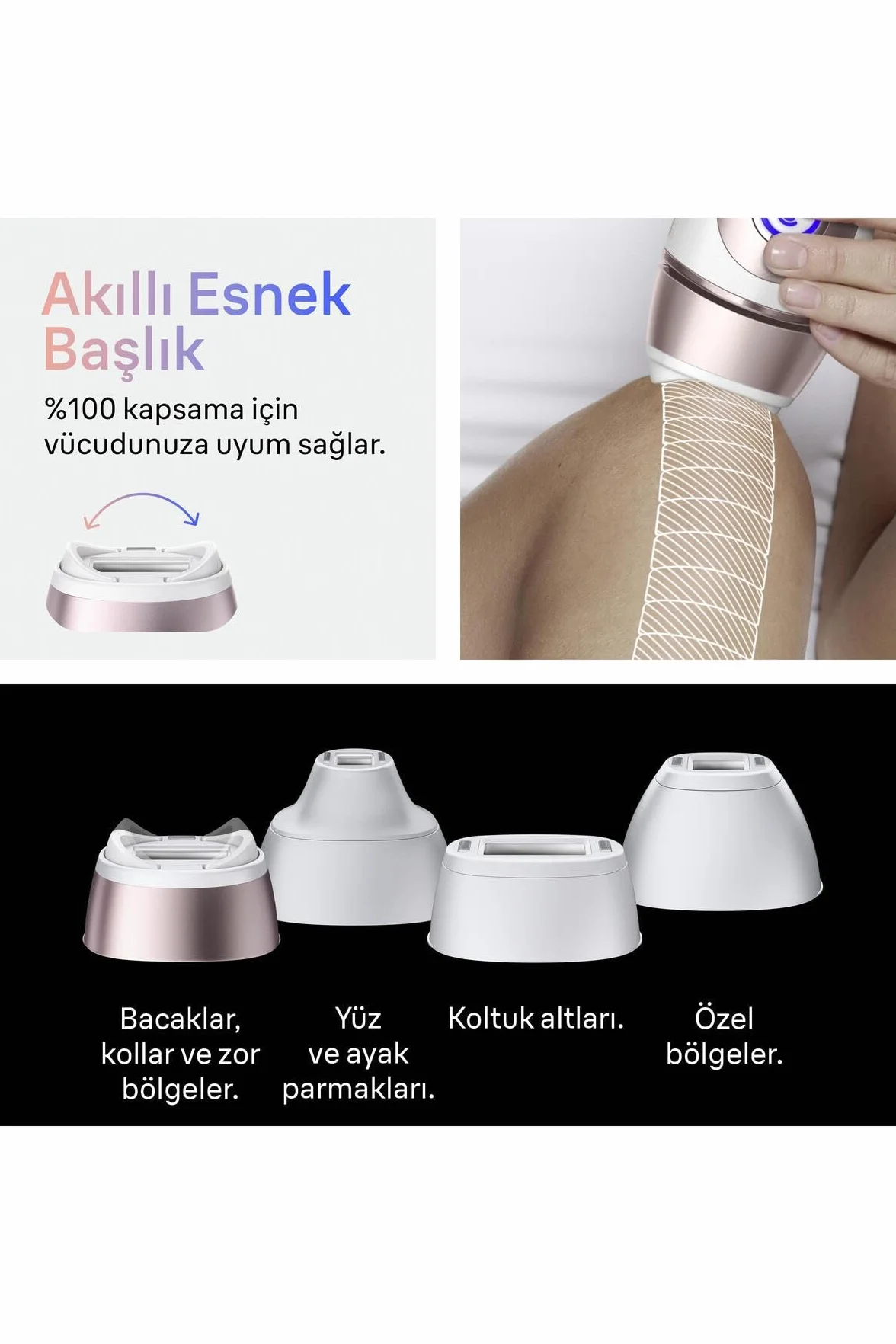 Braun Lumiere Pulsee Intelligent Skin i·expert PL7431 biały brązowy przewodowa depilator IPL 4 głowice aplikacja