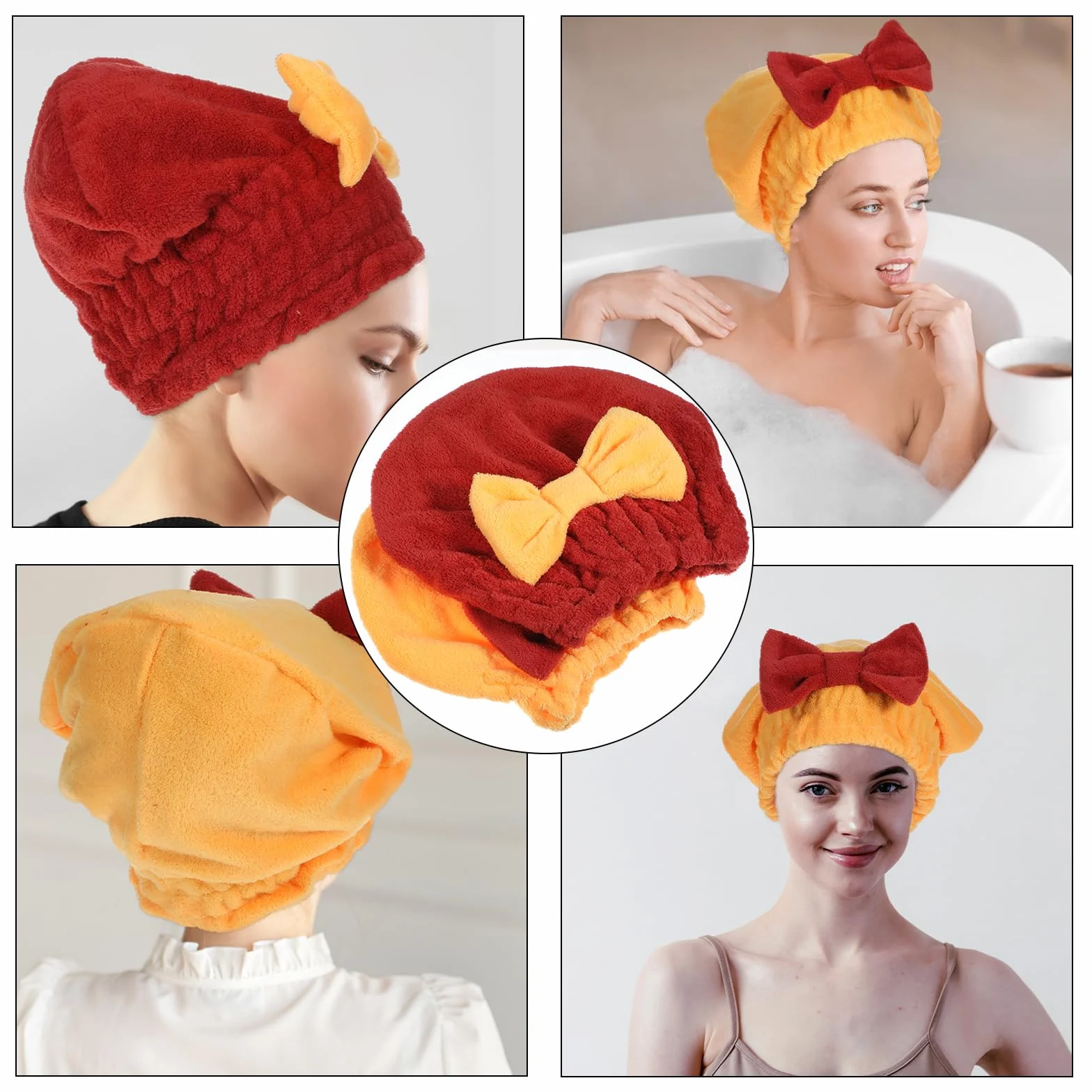 Ręcznik z mikrofibry do włosów turban 2 sztuki czerwony aksamit koralowy