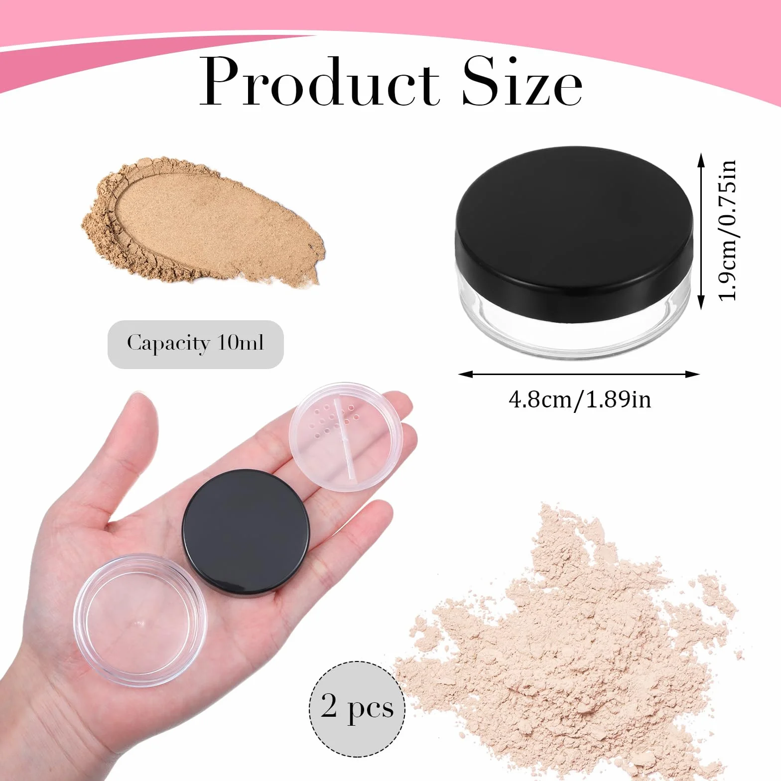 Tyqour 4 przenośne pudrowe puste pojemniki wielokrotnego użytku, 10 g, puste pojemniki na puder, puste pojemniki na puder, zestaw ze zdejmowaną pokrywką, dla kobiet i dziewcząt