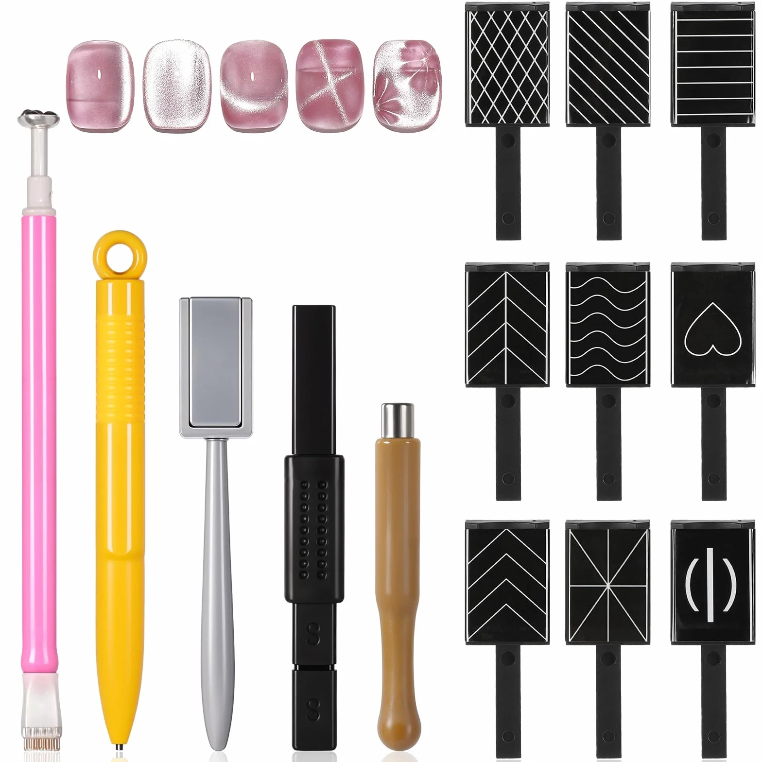 Andibro 14 sztuk narzędzi do zdobienia paznokci w sztyfcie magnetycznym, zestaw narzędzi do zdobienia paznokci DIY Magic 3D Cat Eye Stick do stosowania z żelem kocim lub lakierem do paznokci do