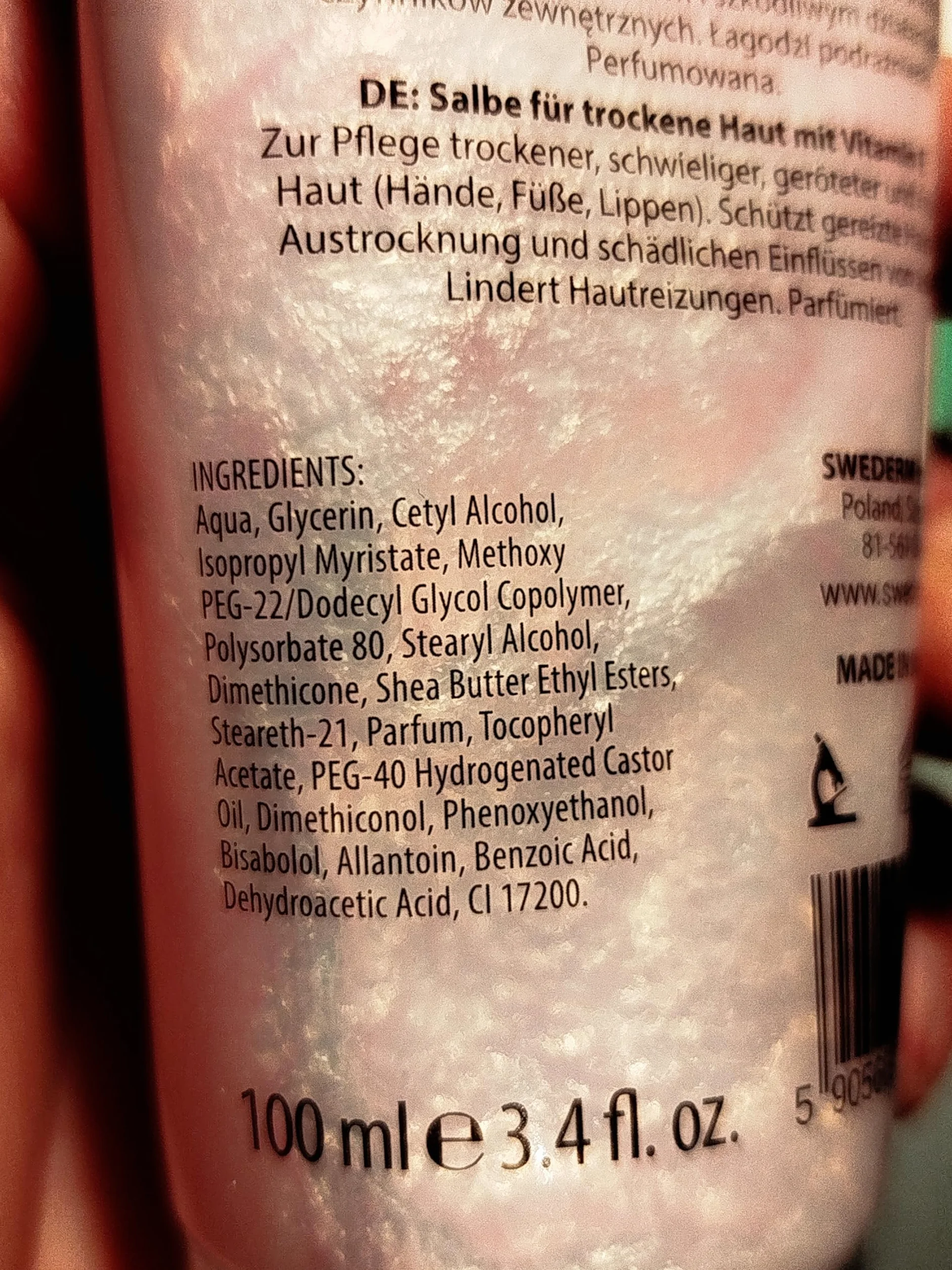 Swederm Hudsalva Krem do rąk z witaminą E 95,5 g, kojący i nawilżający balsam dla suchej skóry