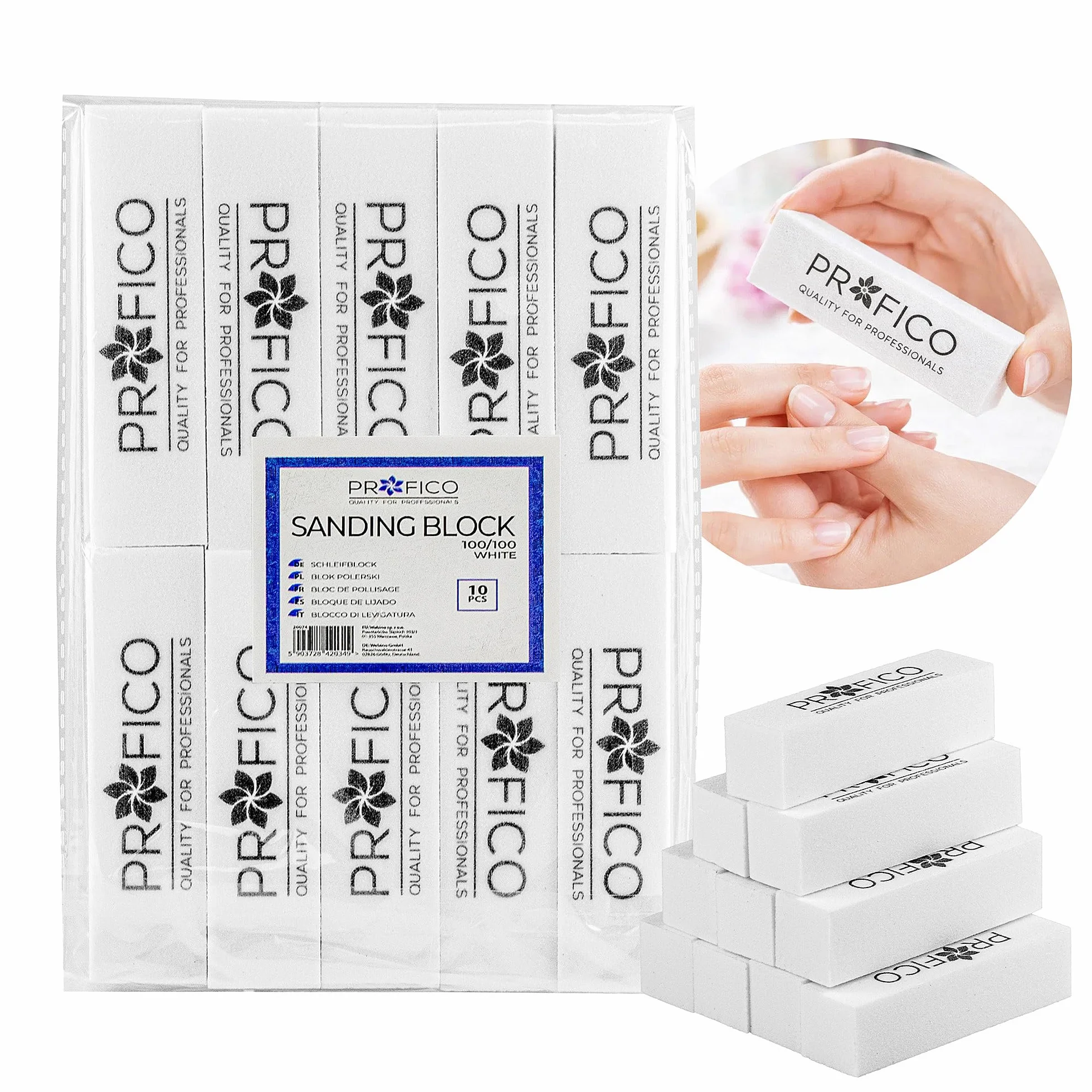 Blok do polerowania paznokci bufor 240/240 biały - 10 sztuk - 4-stronny blok pilnik do paznokci - pilnik do paznokci do manicure, pedicure i modelowania paznokci, biały bufor bloki