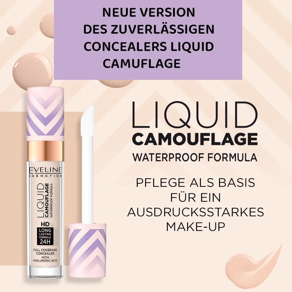Eveline Cosmetics Płynny kamuflaż wodoodporny korektor z kwasem hialuronowym i masłem shea 5 odcieni