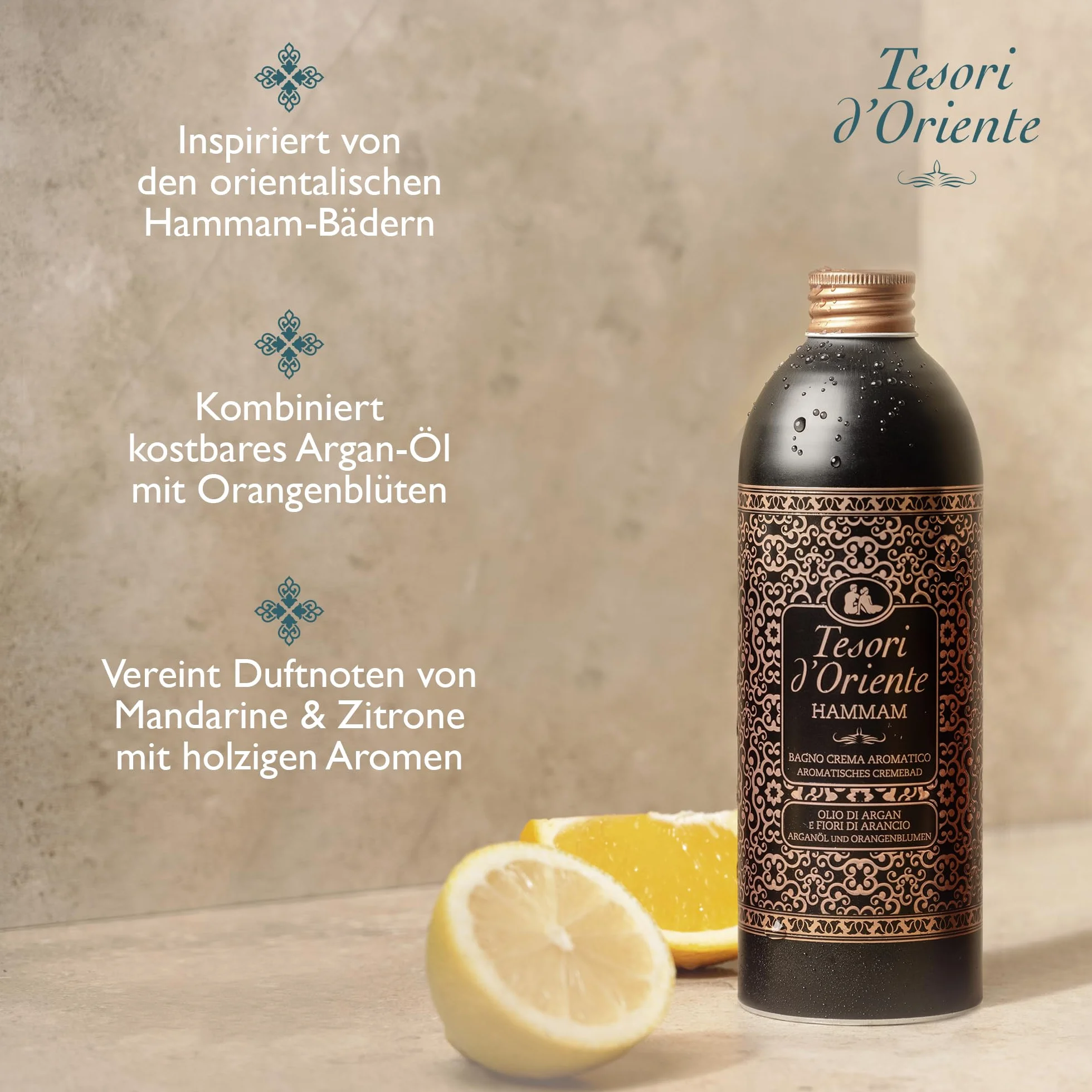 Tesori d'Oriente Kremowa kąpiel Hammam 500 ml z olejkiem arganowym i kwiatem pomarańczy