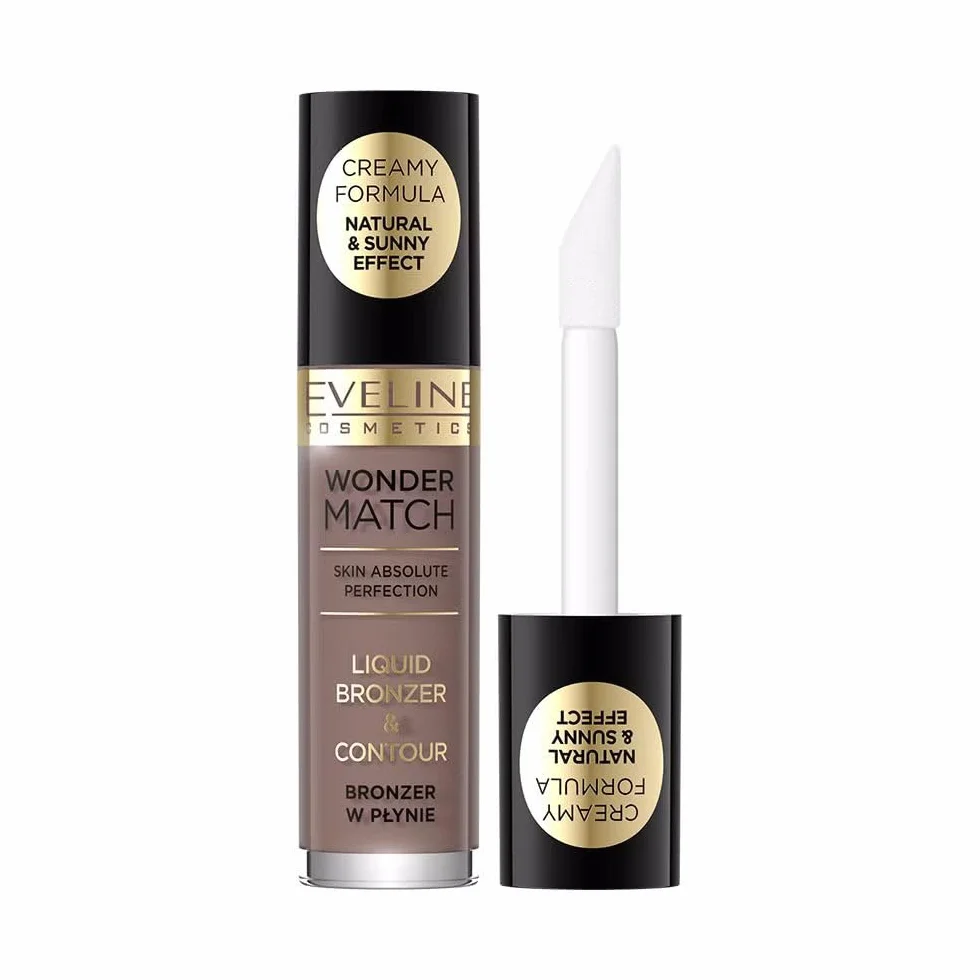 Eveline Cosmetics Wonder Match płynny bronzer – ultralekka kremowa formuła do wszystkich rodzajów i odcieni skóry, łatwe zastosowanie, długotrwałe wykończenie, dostępna w dwóch odcieniach