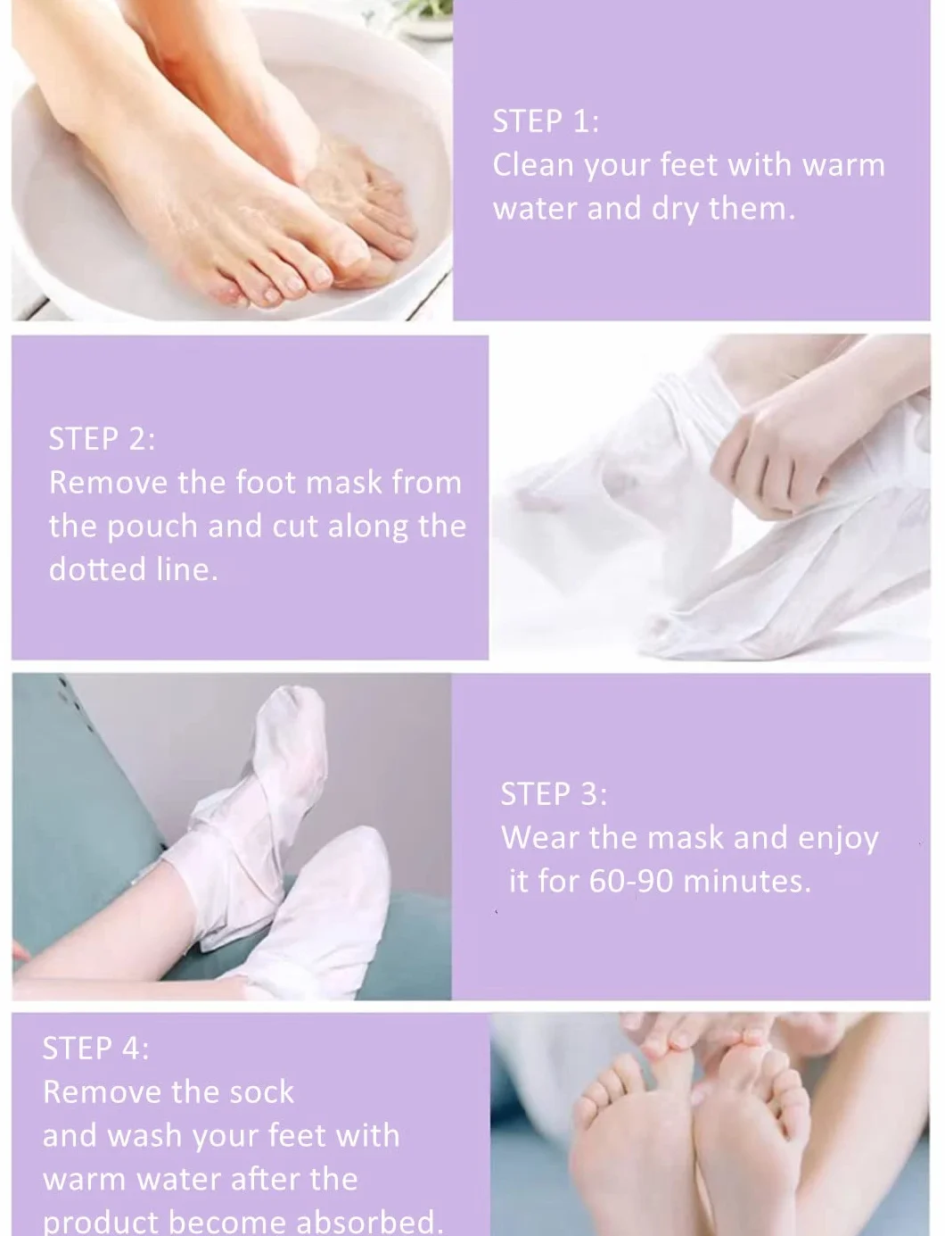 Maseczka peelingująca do stóp lawendowa sucha obumarła skóra naprawa kalusa szorstkie pięty naturalny peeling