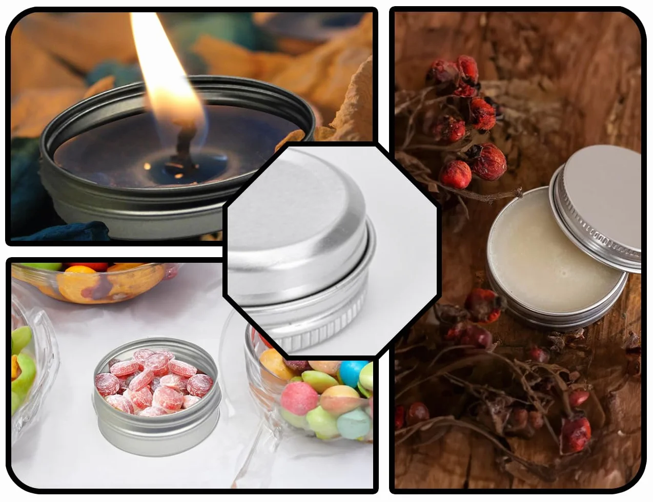 KAPSING 8 pustych pojemników aluminiowych, 30 ml, okrągłe, małe puszki, puste puszki z zakręcaną pokrywką, okrągłe, podróżne, słoiczki na krem, do kosmetyków, świec, balsamu, kremu