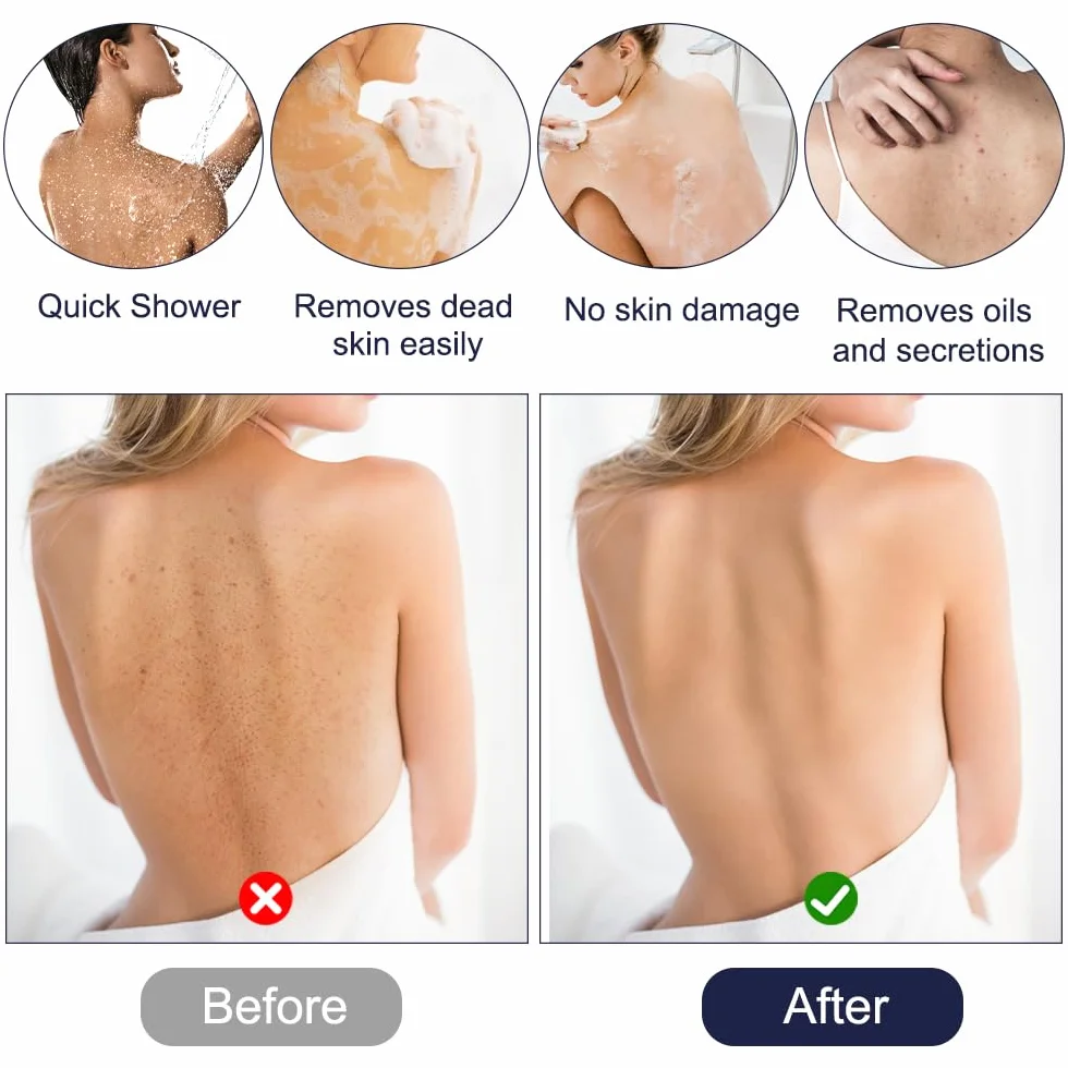 Dwustronne myjki do mycia pleców z rękawicą peelingującą i uchwytami, peeling ciała, pomoc w myciu pod prysznic
