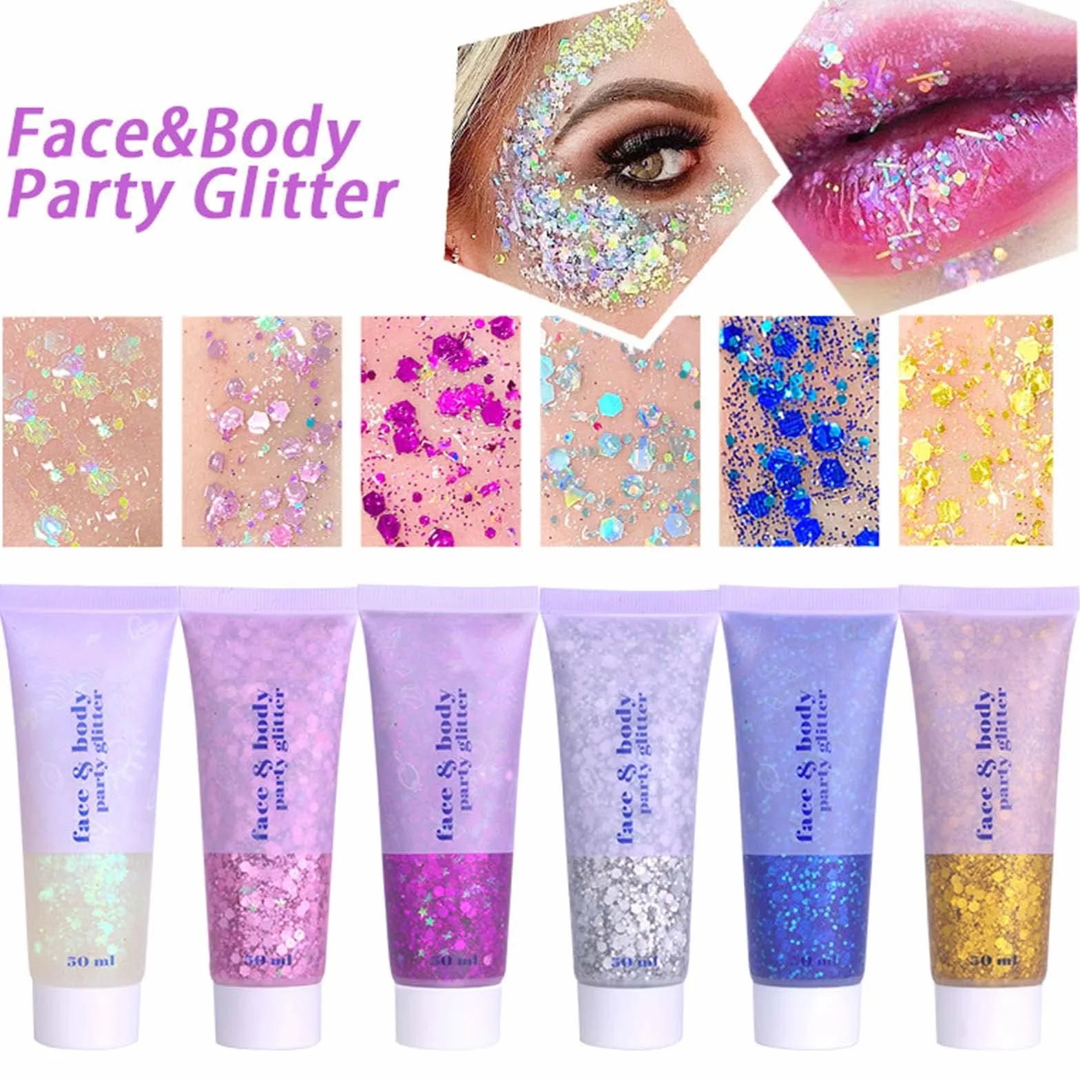 Prreal Body Glitter Gel 50ml Chunky Glitter Liquid Eyeshadow Mermaid Sequins Makeup White
