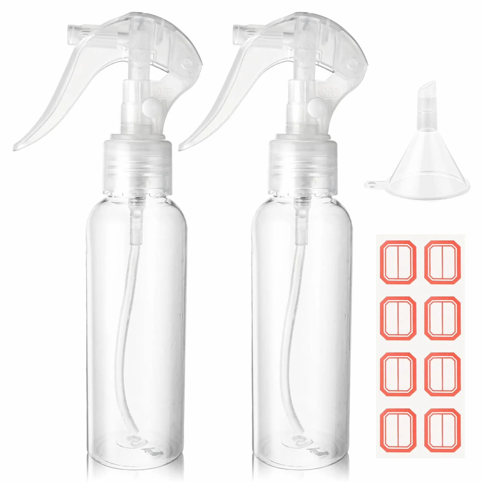 COMNICO Małe butelki z rozpylaczem 100 ml przezroczysta plastikowa pusta butelka podróżna z etykietami lejków