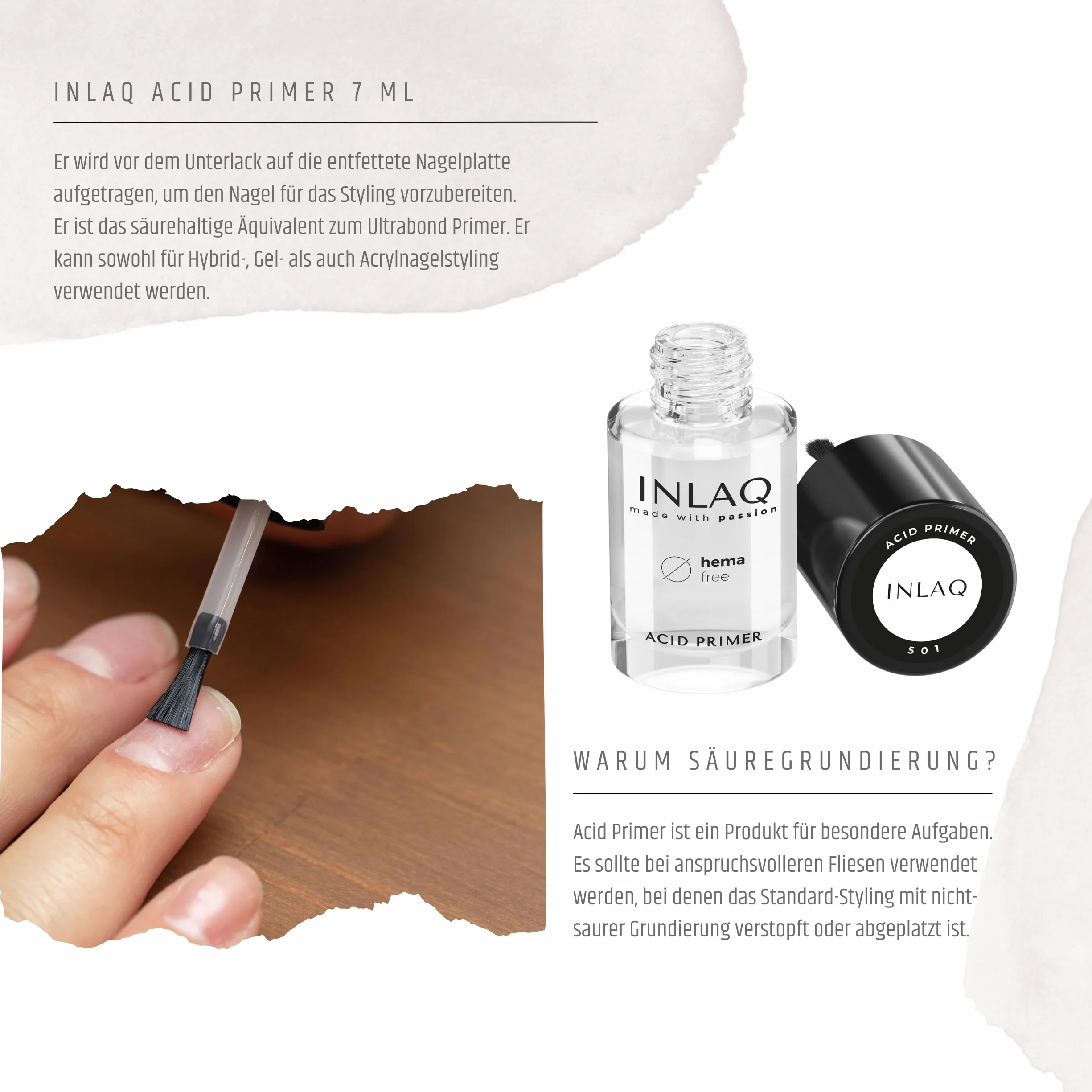 INLAQ® Nail Prep Dehydrator + Acid Primer | Zestaw do przygotowania i nakładania kwasów na paznokcie | Optymalne przygotowanie powierzchni paznokci | 2x7ml