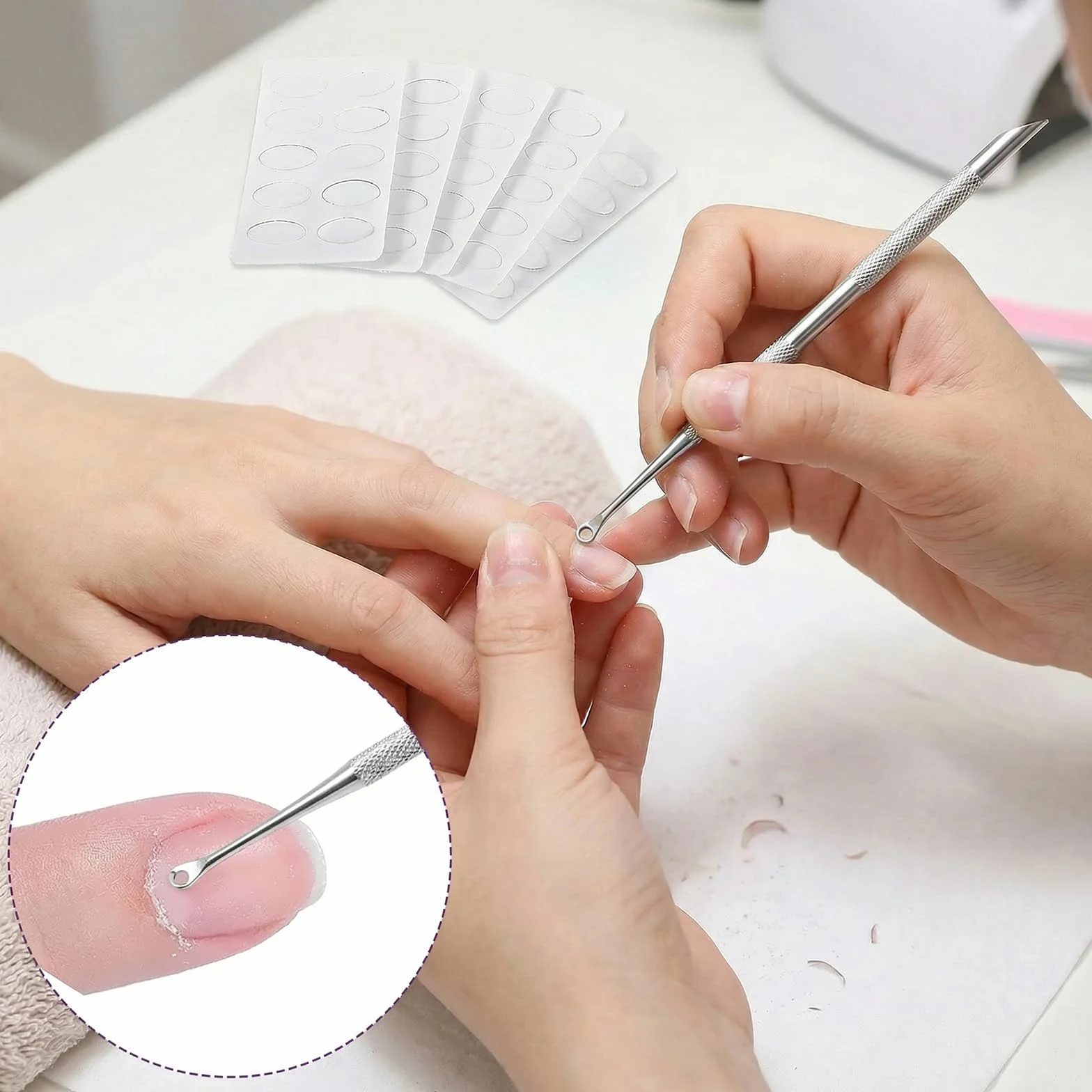 TIESOME Dwustronny narzędzi do usuwania skórek, z 10 papierami ściernymi do skórek, profesjonalny narzędzi do usuwania skórek do manicure i pedicure (srebrny)