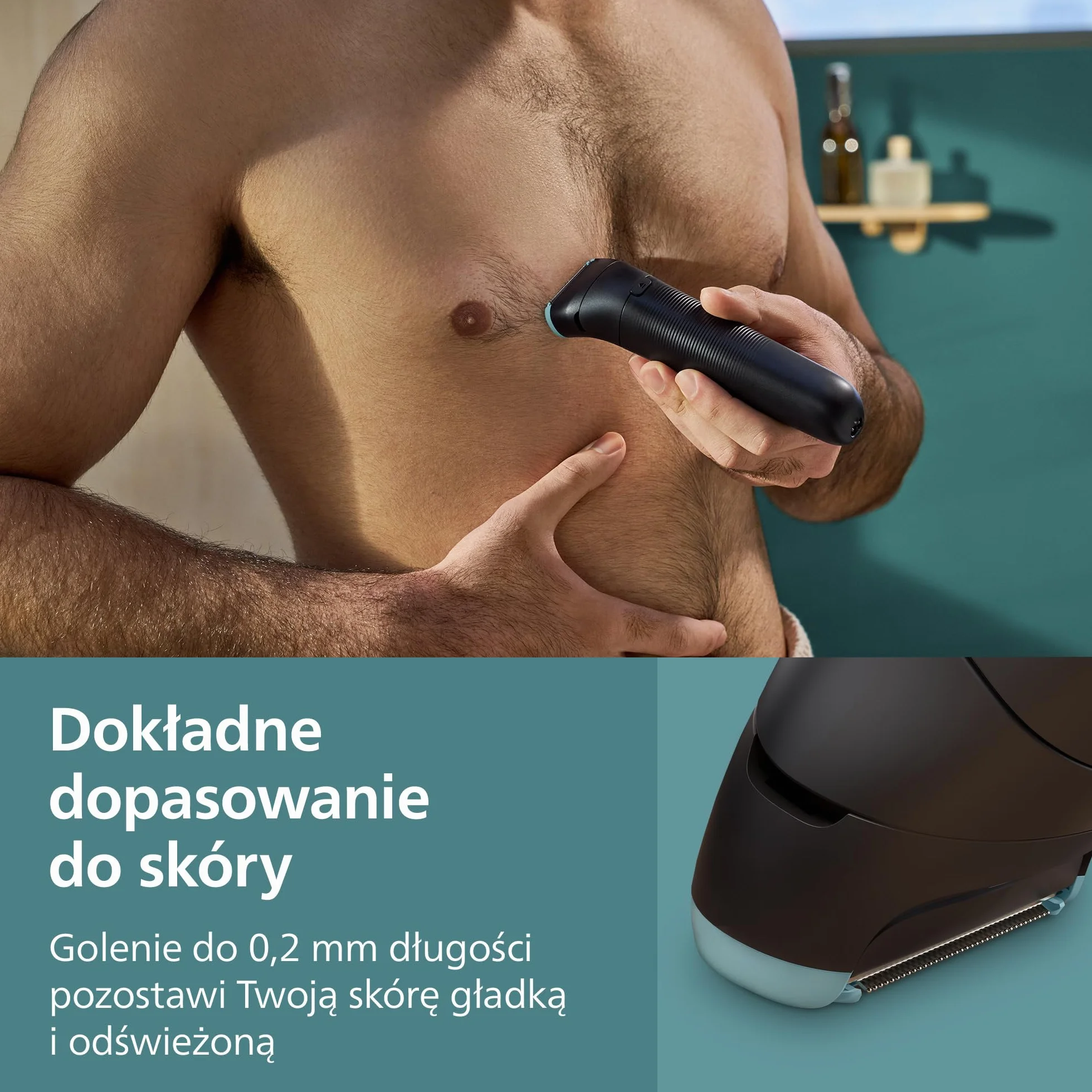 Philips Body Groomer 5000 – mężczyzn trymer do ciała potrójna ochrona, golenie okolic intymnych, składana nasadka do usuwania włosów na plecach, 100% wodoodporności, 100 minut pracy, BG5480/15