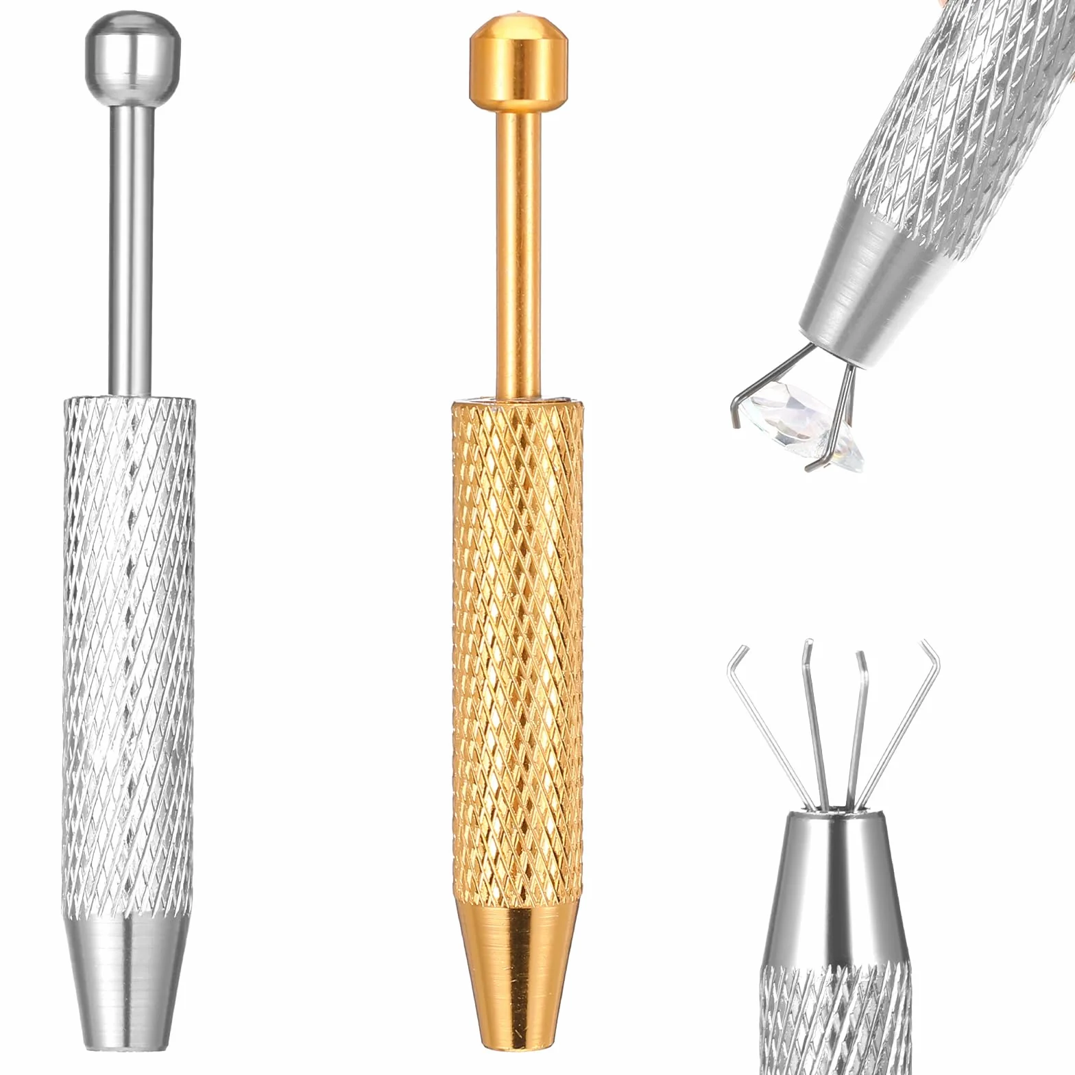 Zestaw chwytaków do piercingu 2 sztuki stal nierdzewna 4 szczęki diamentowe do biżuterii