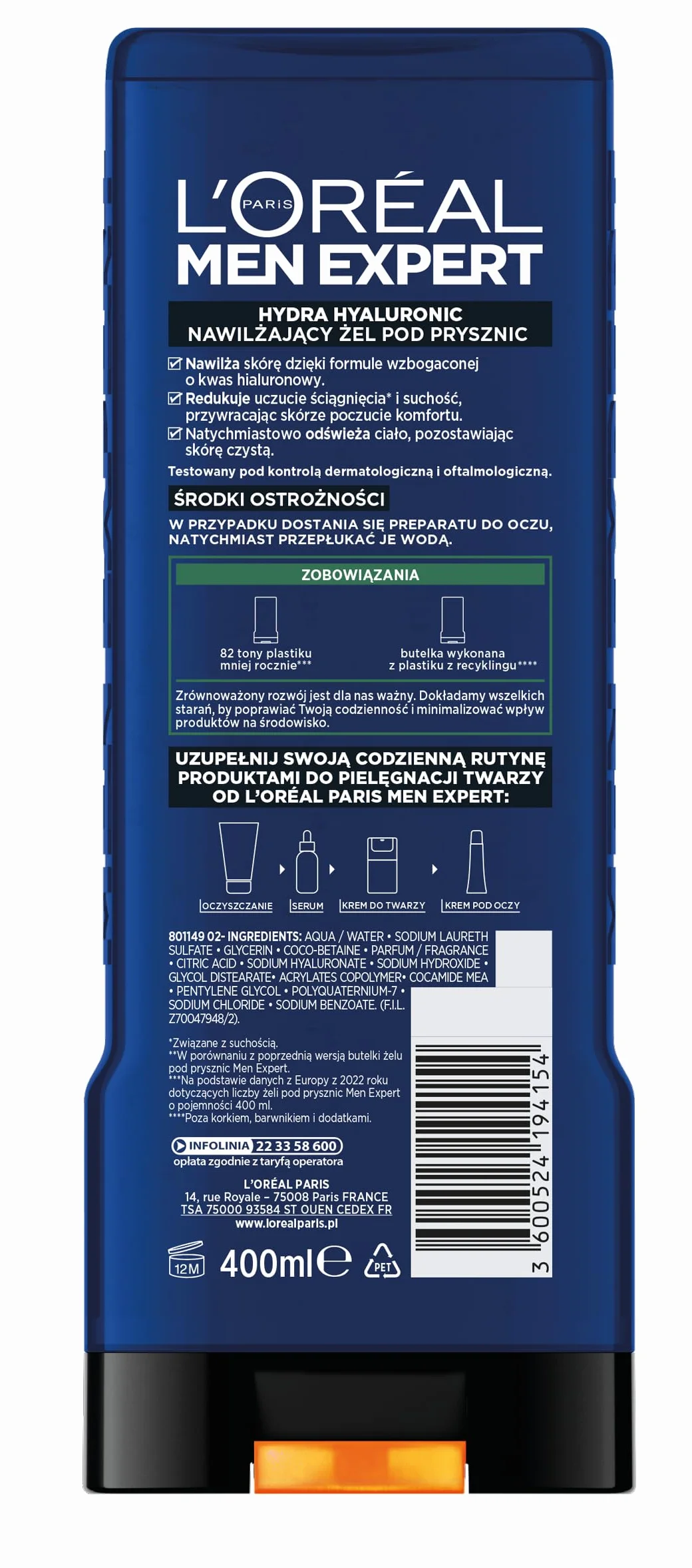 L'Oréal Paris Men Expert HYDRA HYALURONIC Żel pod Prysznic 400 ml
