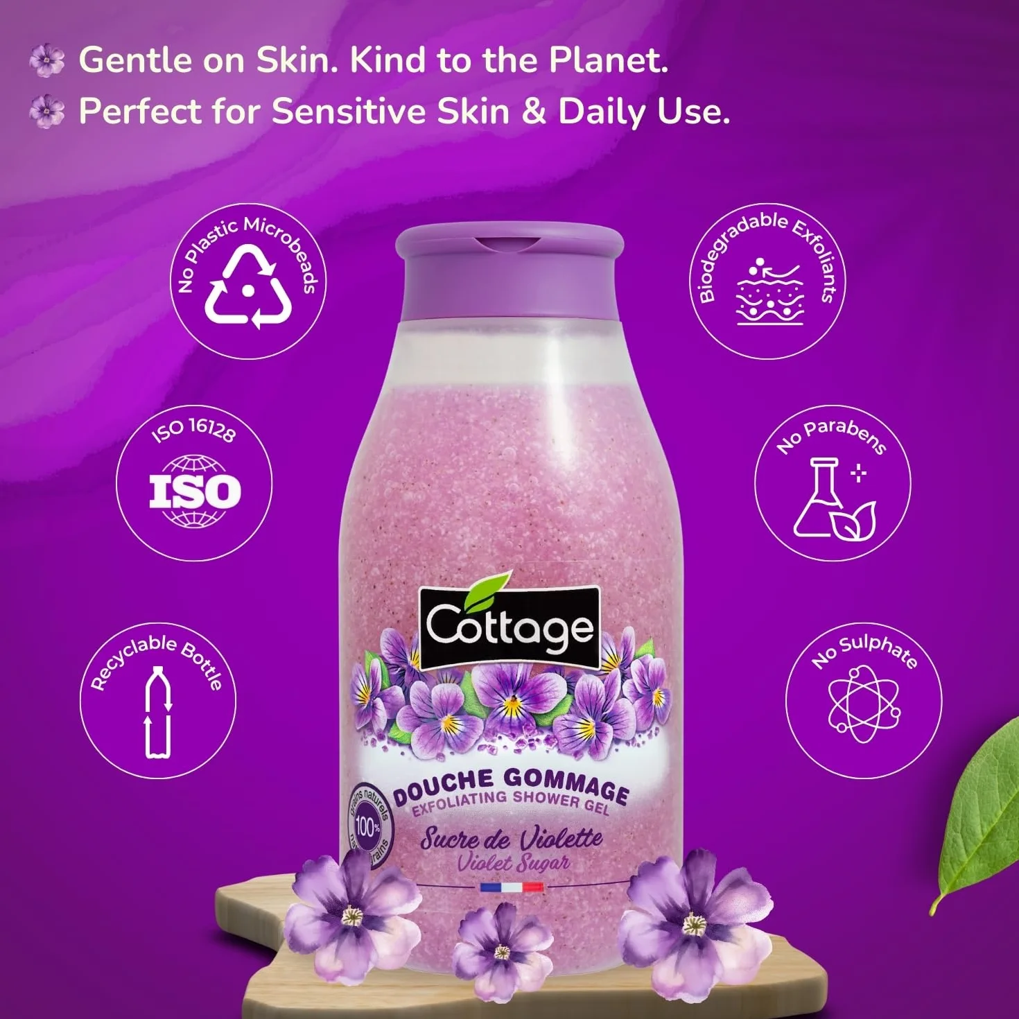 Cottage Peeling pod prysznic Fioletowy Cukier 100% Naturalne ziarna złuszczające