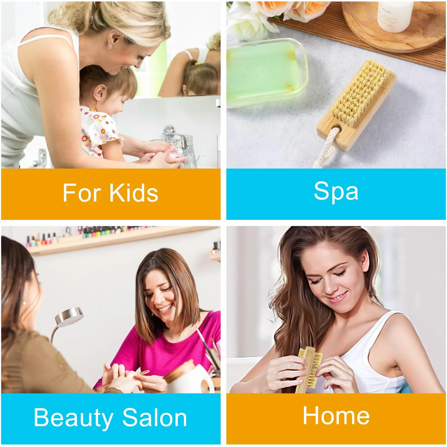 Sibba Szczotka do czyszczenia paznokci, drewniana, dwustronna, do manicure, pedicure, szorowania, czyszczenia paznokci