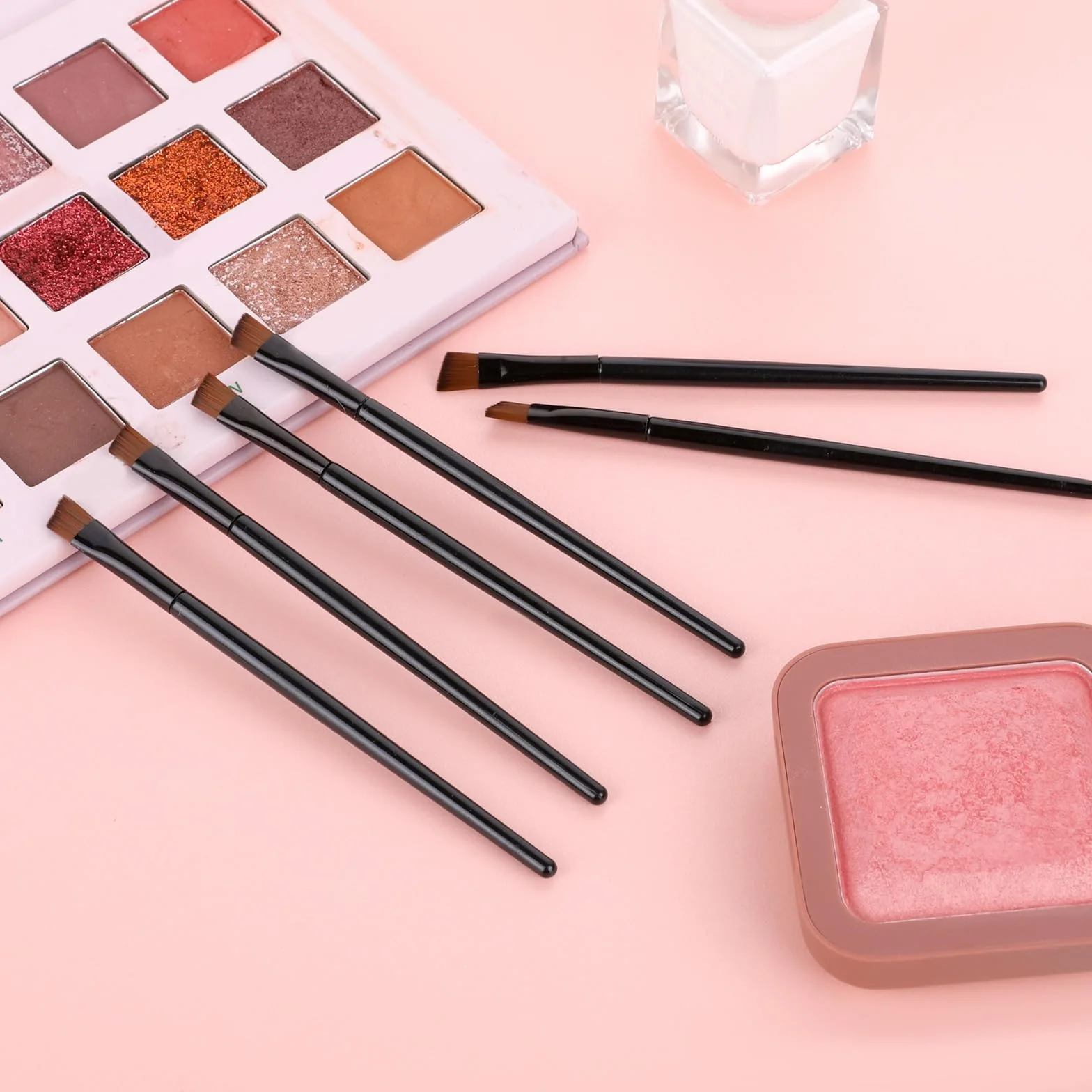 Prasacco 50 sztuk pędzli do brwi, zakrzywiony pędzel do eyelinera, pędzel do cieni do powiek, pędzel 10 cm, mały płaski pędzel, wielofunkcyjny pędzel do makijażu eyelinera, brwi, szminki, różu