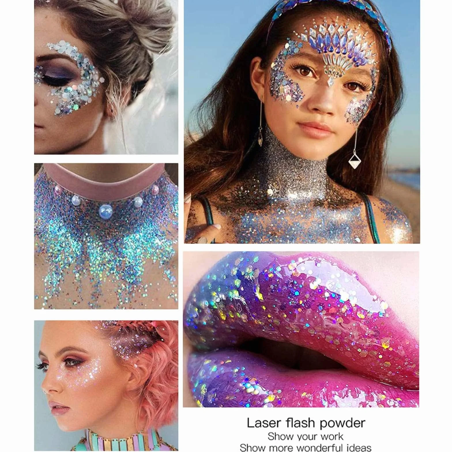 Prreal Body Glitter Gel 50ml Chunky Glitter Liquid Eyeshadow Mermaid Sequins Makeup White