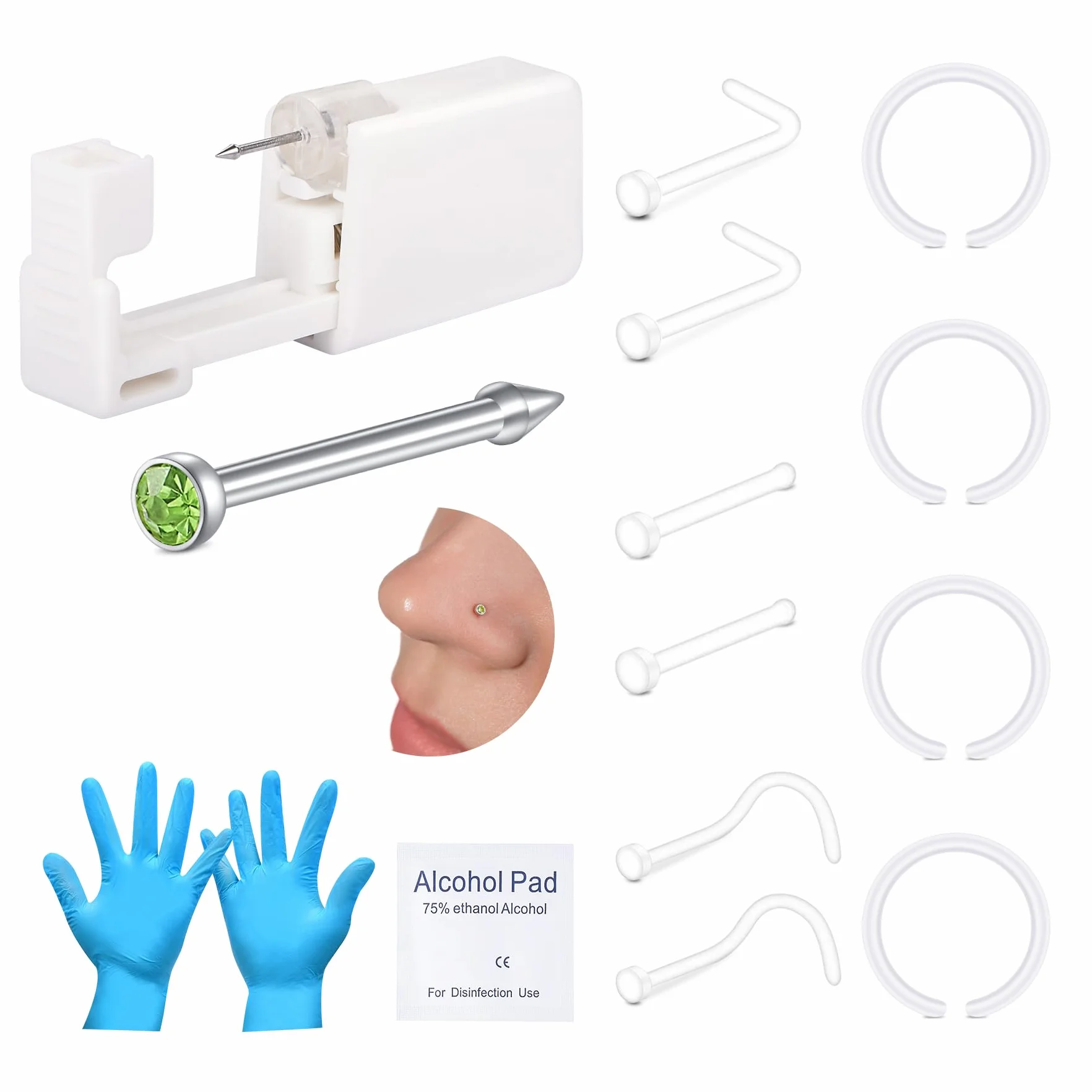 AVYRING Zestaw do piercingu nosa pistolet z kolczykami 20G jednorazowy