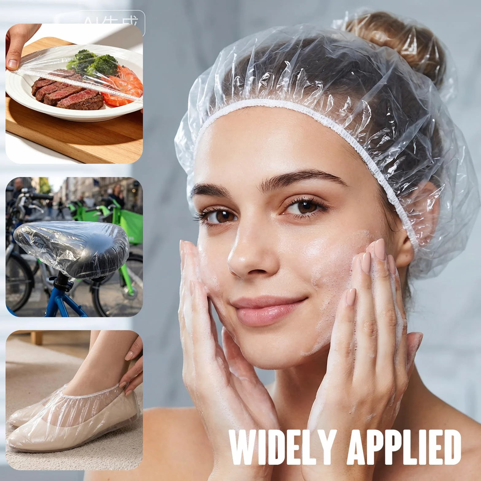 100 sztuk czepków prysznicowych jednorazowych dla kobiet i mężczyzn, 42 cm, gruba przezroczyste elastyczna wodoszczelna czepki do włosów, do salonu, spa, hotelu, prysznic, użytku domowego