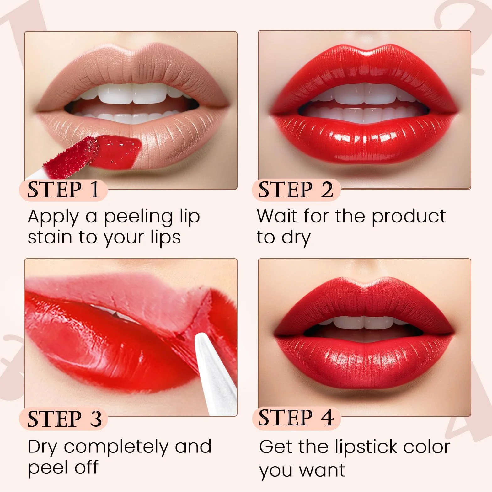Prreal Peel off Lip Stain and Lip Liner, Tattoo Color Lip Tint, Long Wear, Waterproof Lip Tint Stain with Tweezers, Lip Stain Peel off with Matte Finish Lip Makeup (05 Rose)
