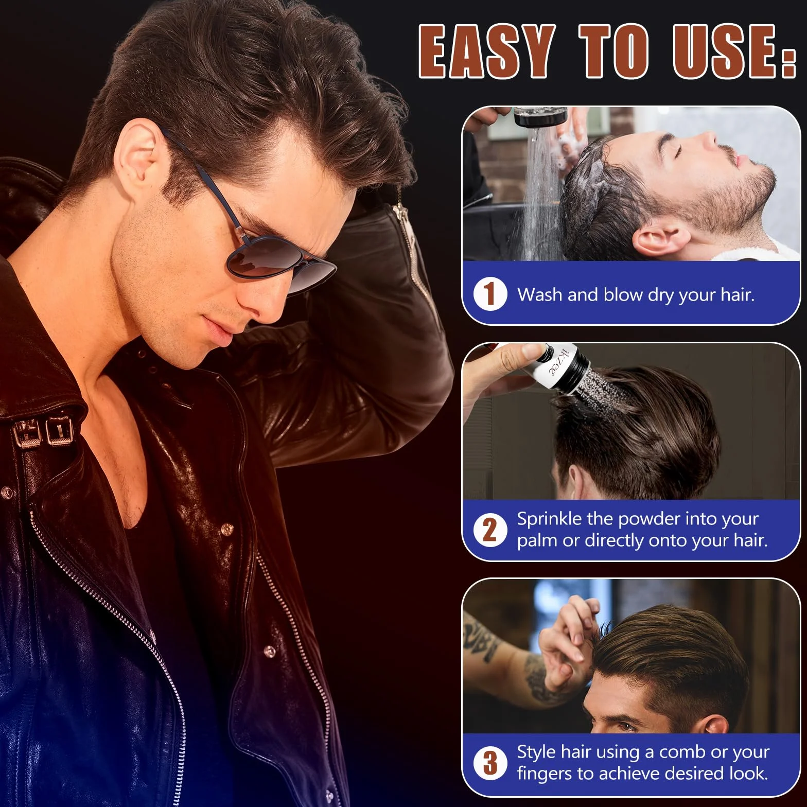 Proszek do stylizacji, puder teksturujący do włosów, puder tekstury do włosów dla mężczyzn, Fijación Duradera, Acabado Mate para Todo Tipo de Cabello, 10 g