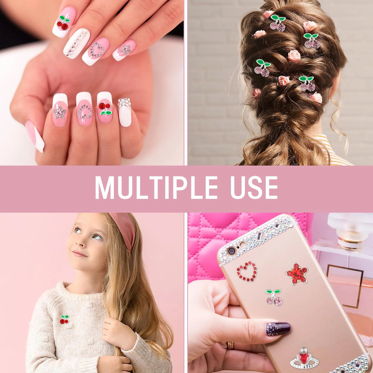 Qianyu 40 sztuk zawieszek do paznokci 3D, dekoracja paznokci, śliczne zawieszki do paznokci, wiśniowe, kamienie stras, akcesoria do paznokci, diamenty do manicure DIY, rzemiosła, biżuterii, akcesoria,