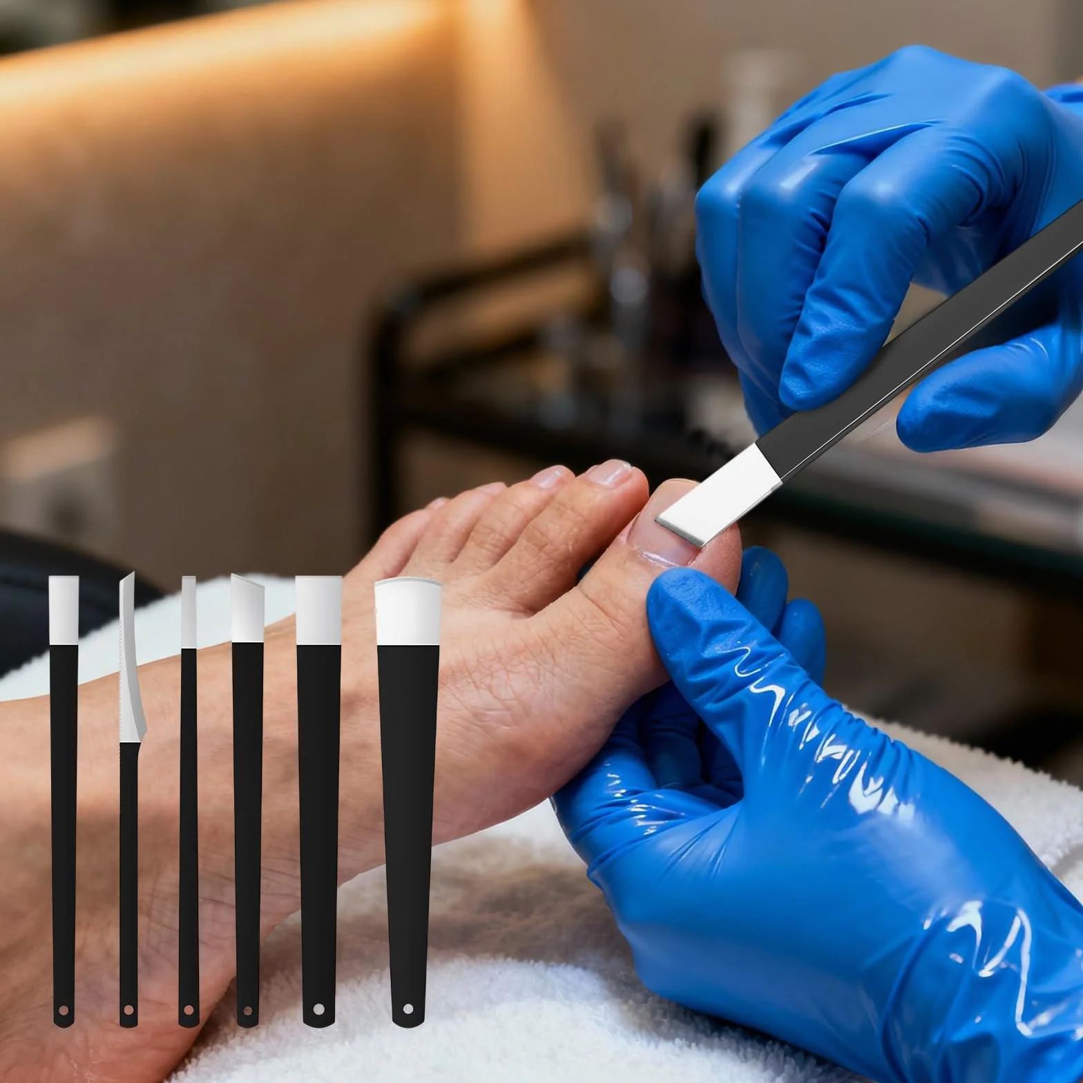 6-częściowy zestaw do pedicure ze stali nierdzewnej, profesjonalny zestaw do wrastających paznokci u stóp z strugą do zrogowaciałej skóry, nóż do pedicure, zestaw do pielęgnacji stóp, z pudełkiem do