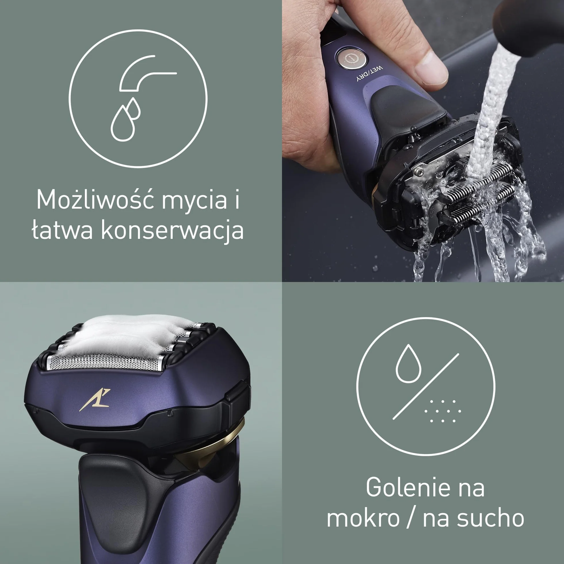 Panasonic Series 800 ES-LV67 golarka na mokro/sucho, 5-krotna głowica tnąca z silnikiem liniowym, w zestawie trymer do długich włosów, granatowy