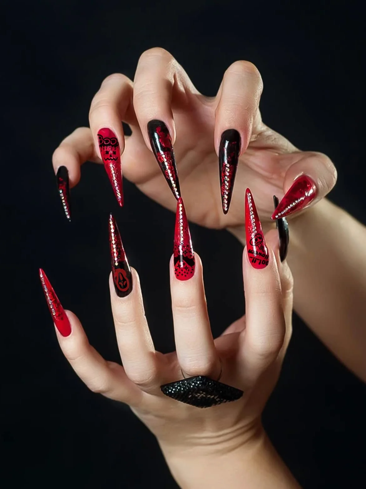 EBANKU 6 szablonów do stempli do paznokci, płytki do stemplowania paznokci, Halloween, czaszka ducha, pajęczyna, dynia, manicure, szablony do manicure, z 1 stemplem + 1 skrobakiem + 1 woreczkiem do